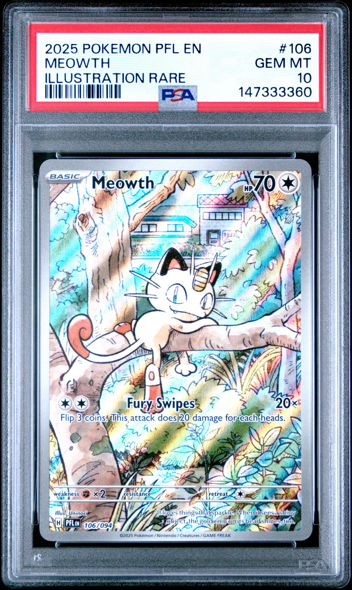 2025 Pokemon Pfl En-Phantasmal Flames Meowth #106 (Illustration Rare) Gem Mt 10 front