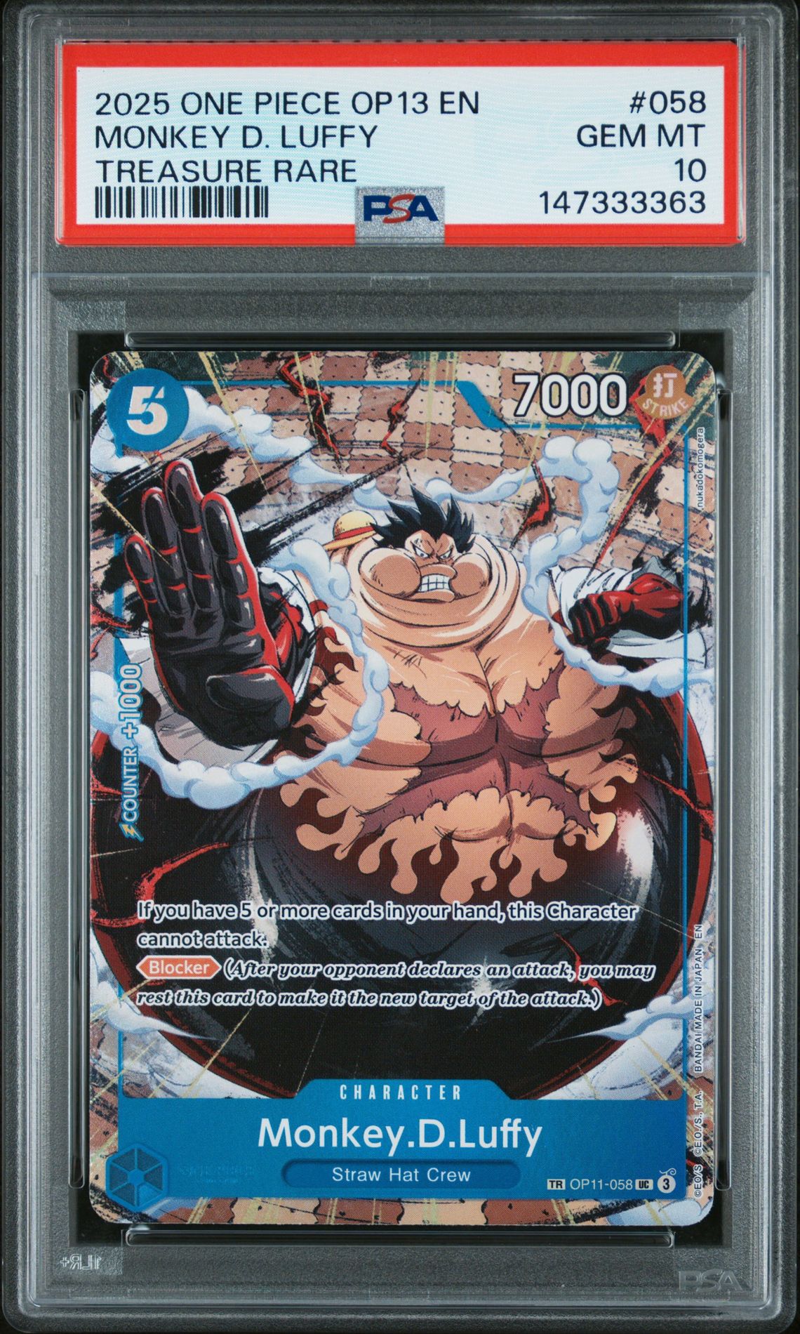 2025 One Piece Op13-Carrying On His Will Monkey D. Luffy #058 (Treasure Rare) Gem Mt 10 front