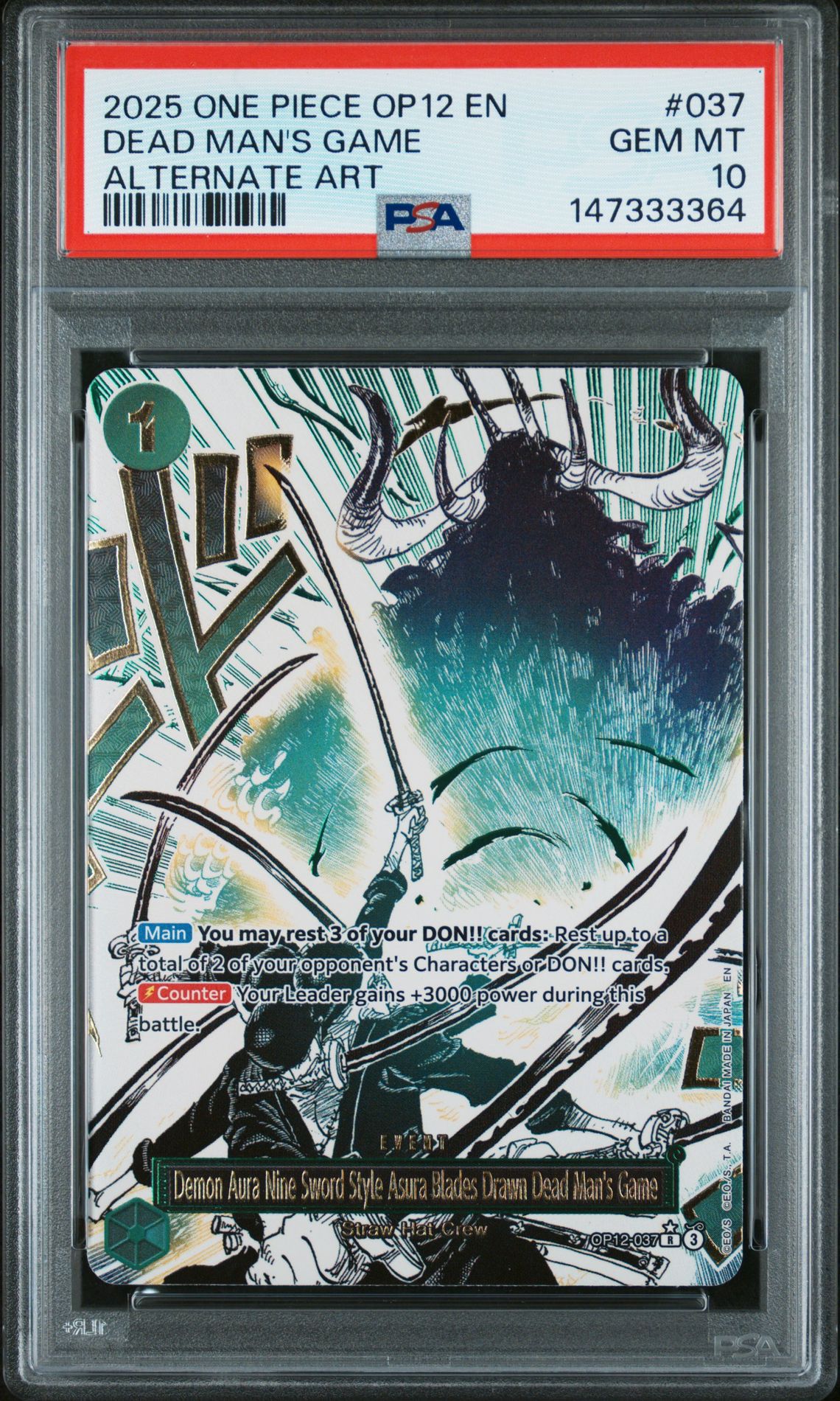 2025 One Piece Op12-Legacy Of The Master Dead Man's Game #037 (Alternate Art) Gem Mt 10 front