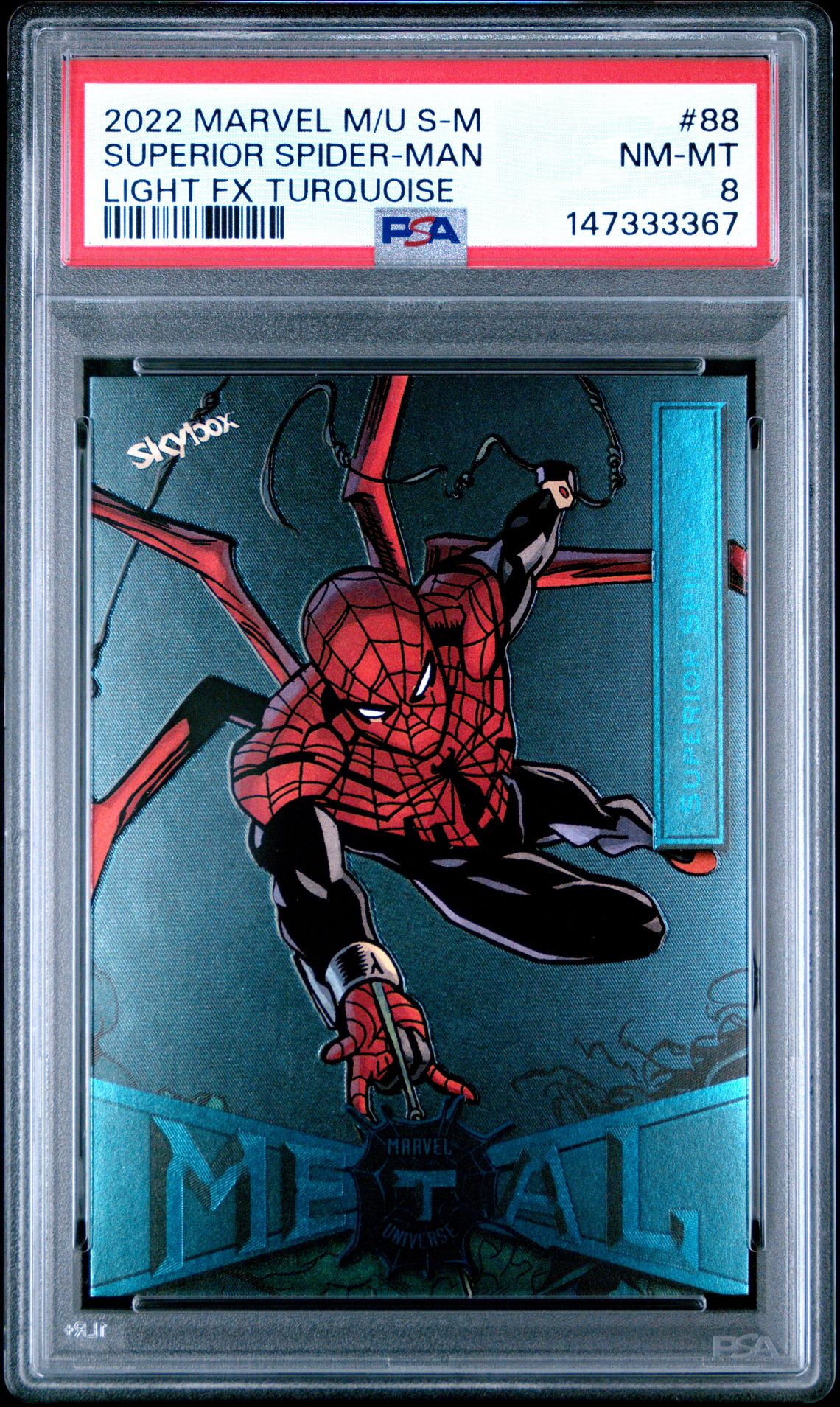 2022 Skybox Marvel Metal Universe Spider-Man Superior Spider-Man #88 (Light Fx Turquoise) Nm-Mt 8 front