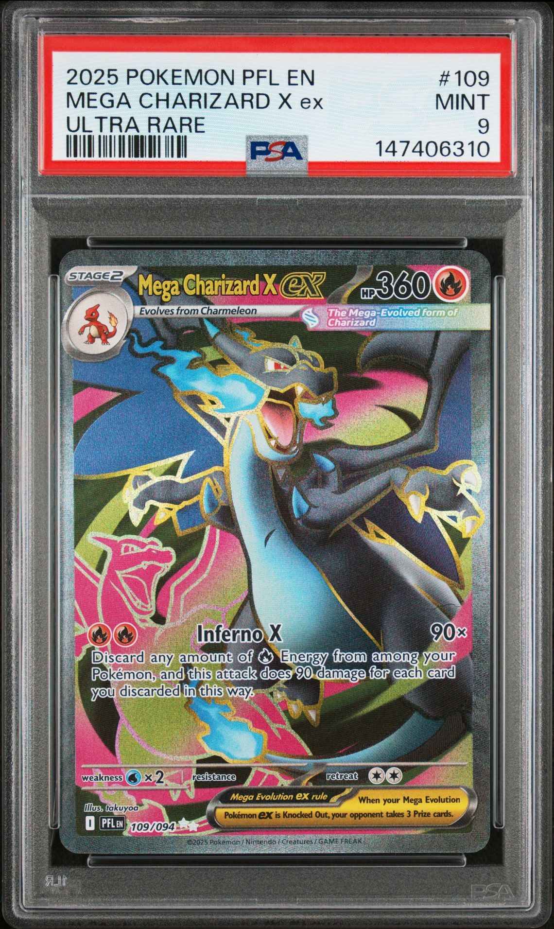 2025 Pokemon Pfl En-Phantasmal Flames Mega Charizard X Ex #109 (Ultra Rare) Mint 9 front