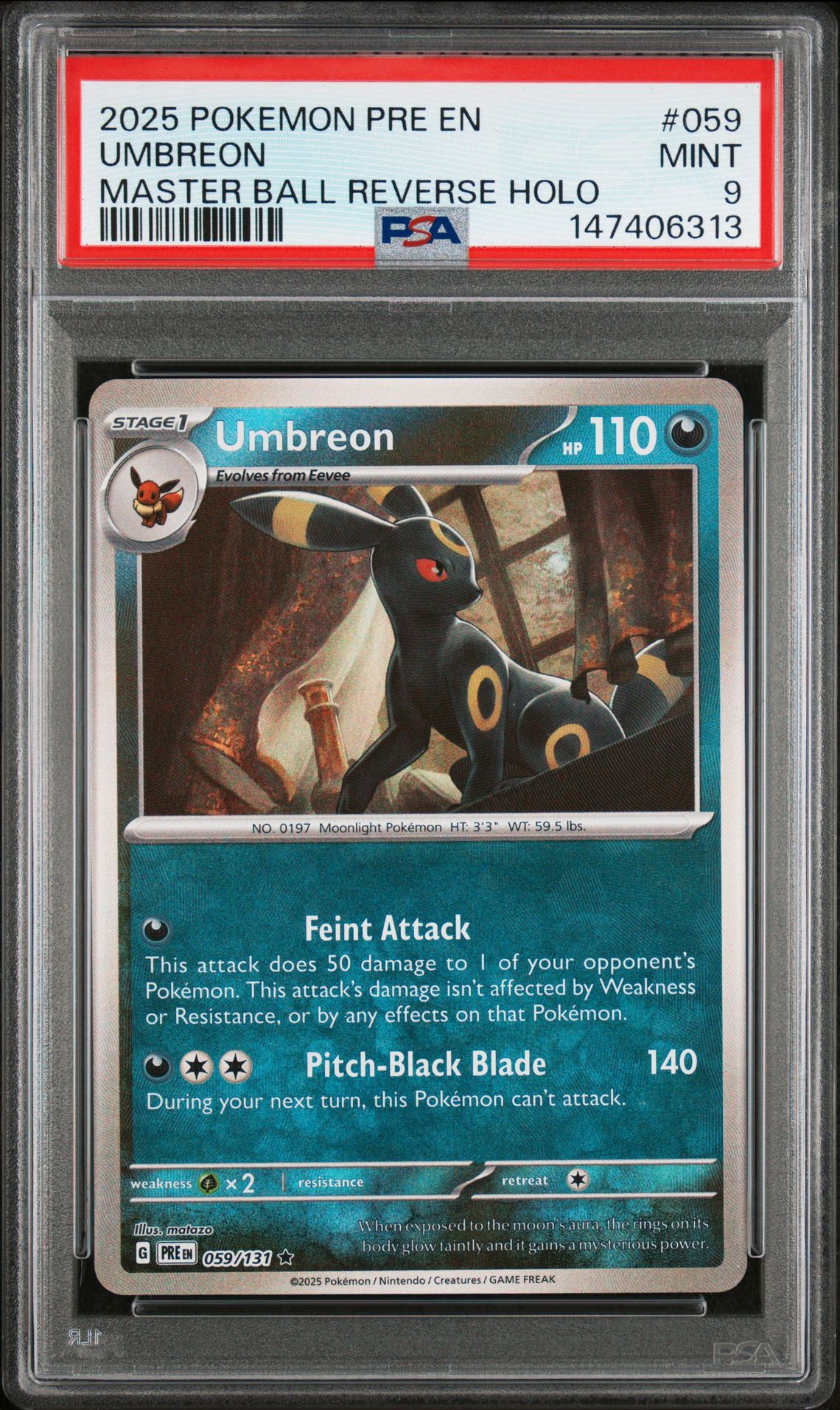 2025 Pokemon Pre En-Prismatic Evolutions Umbreon #059 (Master Ball Reverse Holo) Mint 9 front