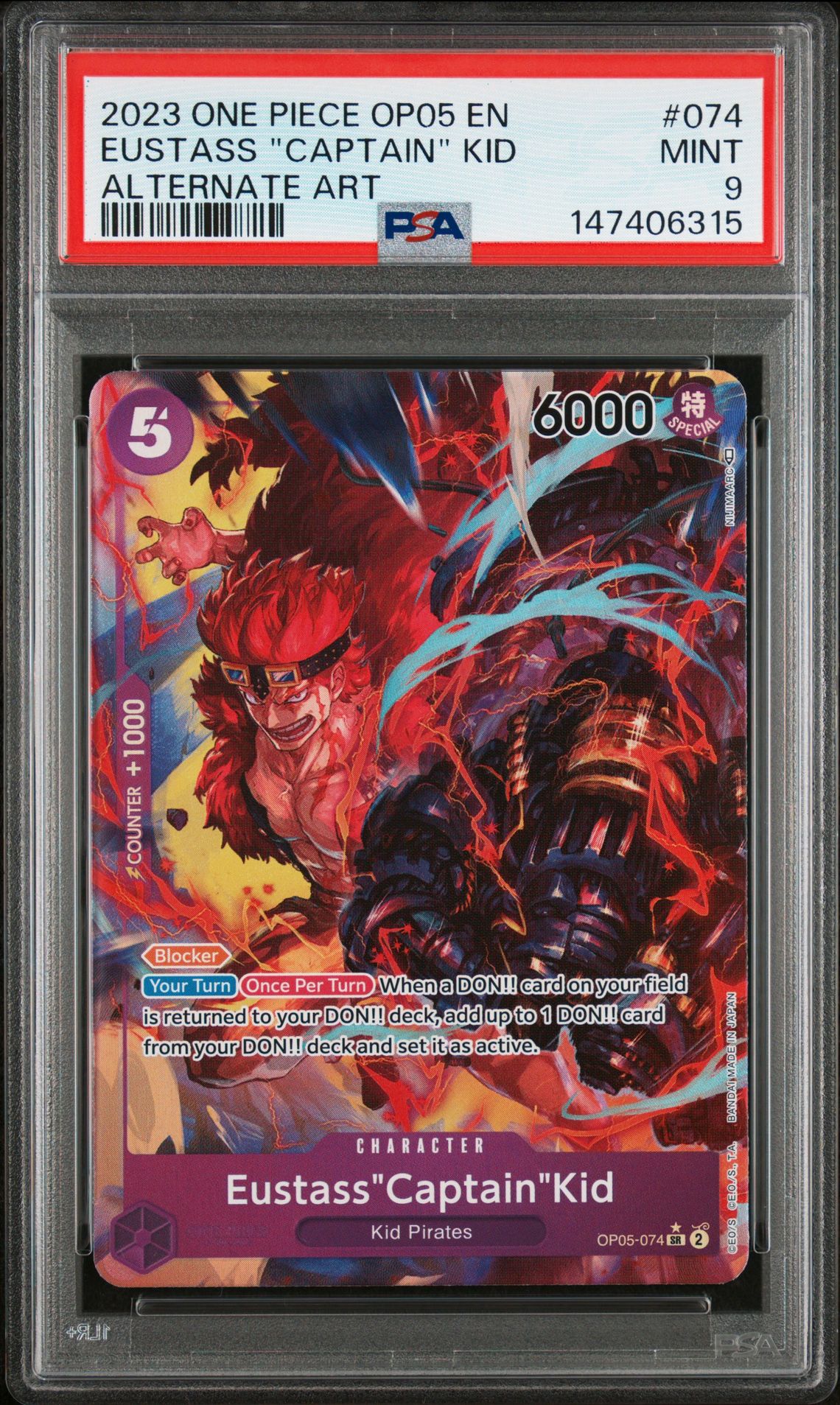2023 One Piece Op05-Awakening Of The New Era Eustass "Captain" Kid #074 (Alternate Art) Mint 9 front