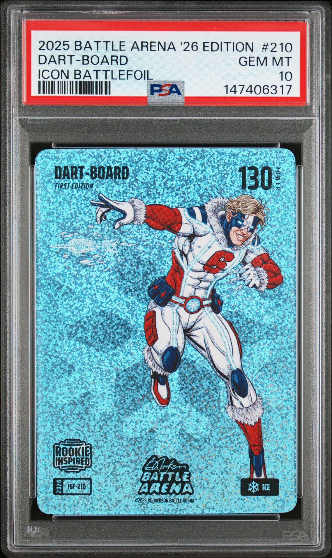 2025 Bo Jackson Battle Arena 2026 Edition Icon Battlefoil Dart-Board #210 Gem Mt 10 front view - PSA graded GEM MT 10