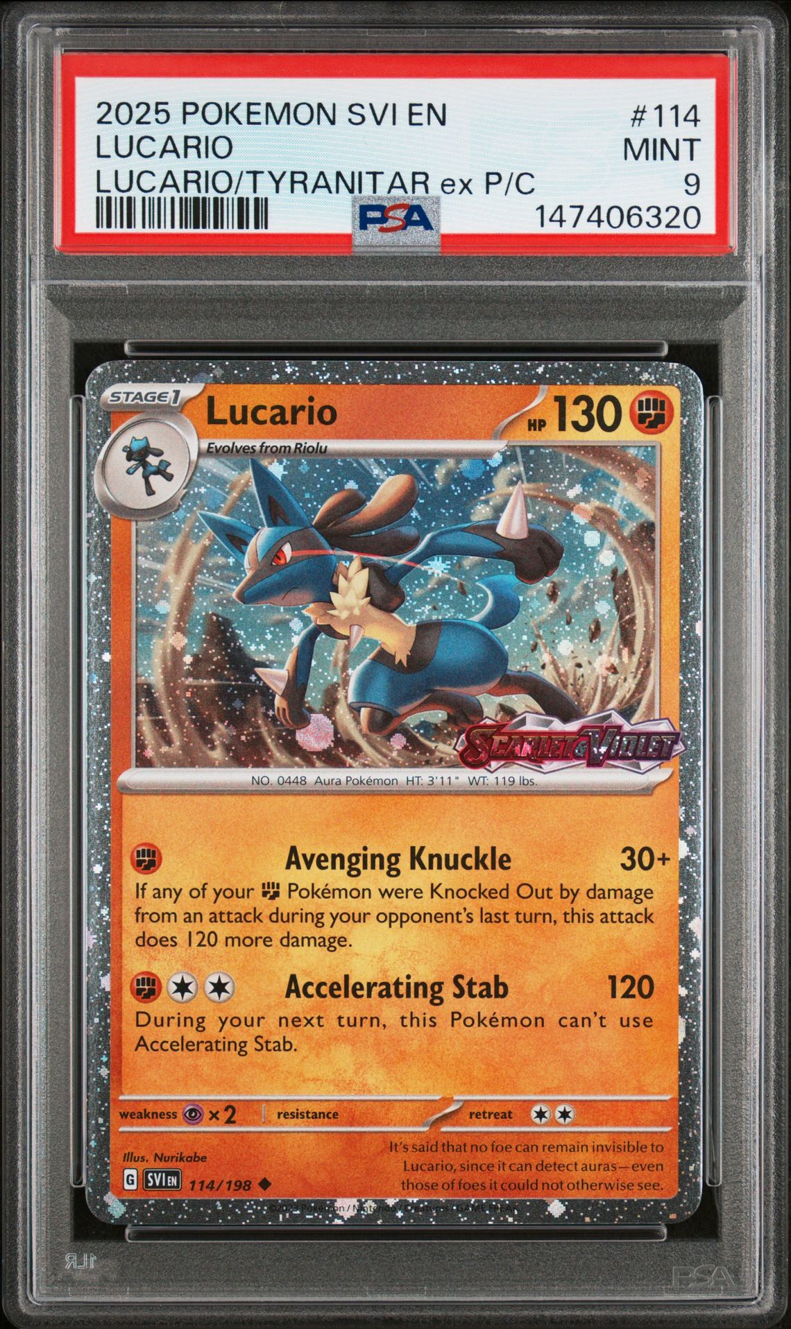 2025 Pokemon Svi En-Scarlet & Violet Lucario #114 (Lucario/Tyranitar Ex P/C) Mint 9 front