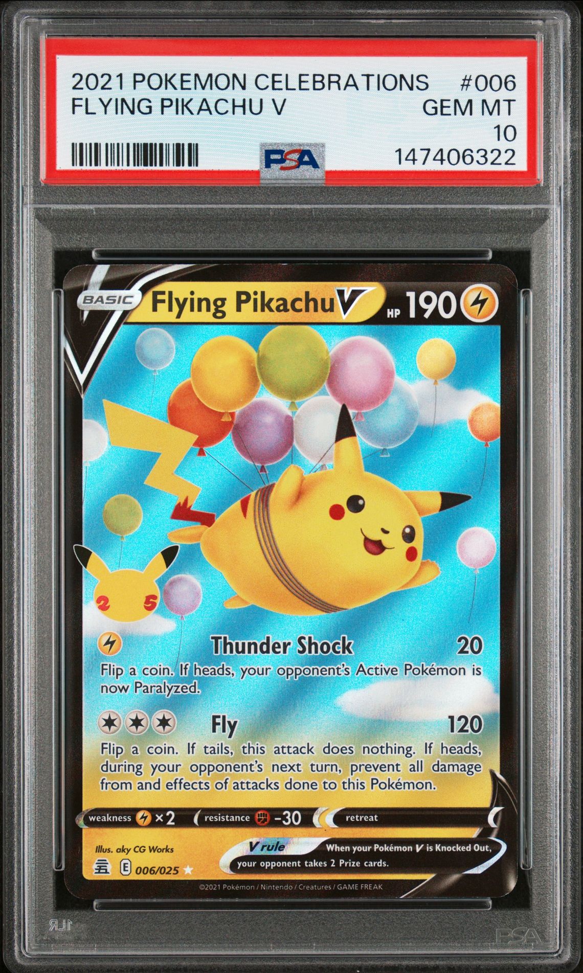 2021 POKEMON CELEBRATIONS FLYING PIKACHU V  006 GEM MT 10 front