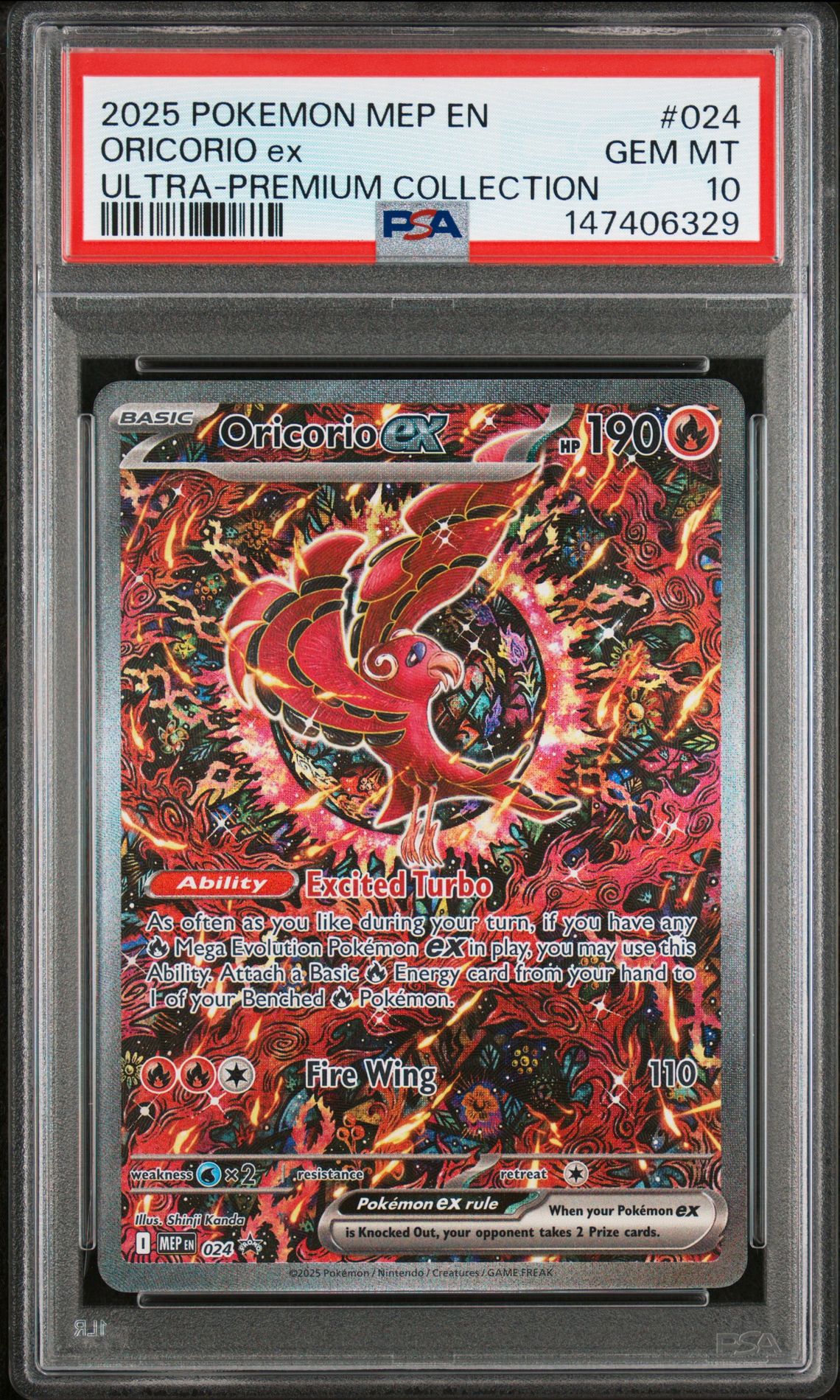 2025 Pokemon Mep En-Me Black Star Promo Oricorio Ex #024 (Ultra-Premium Collection) Gem Mt 10 front view - PSA graded GEM MT 10