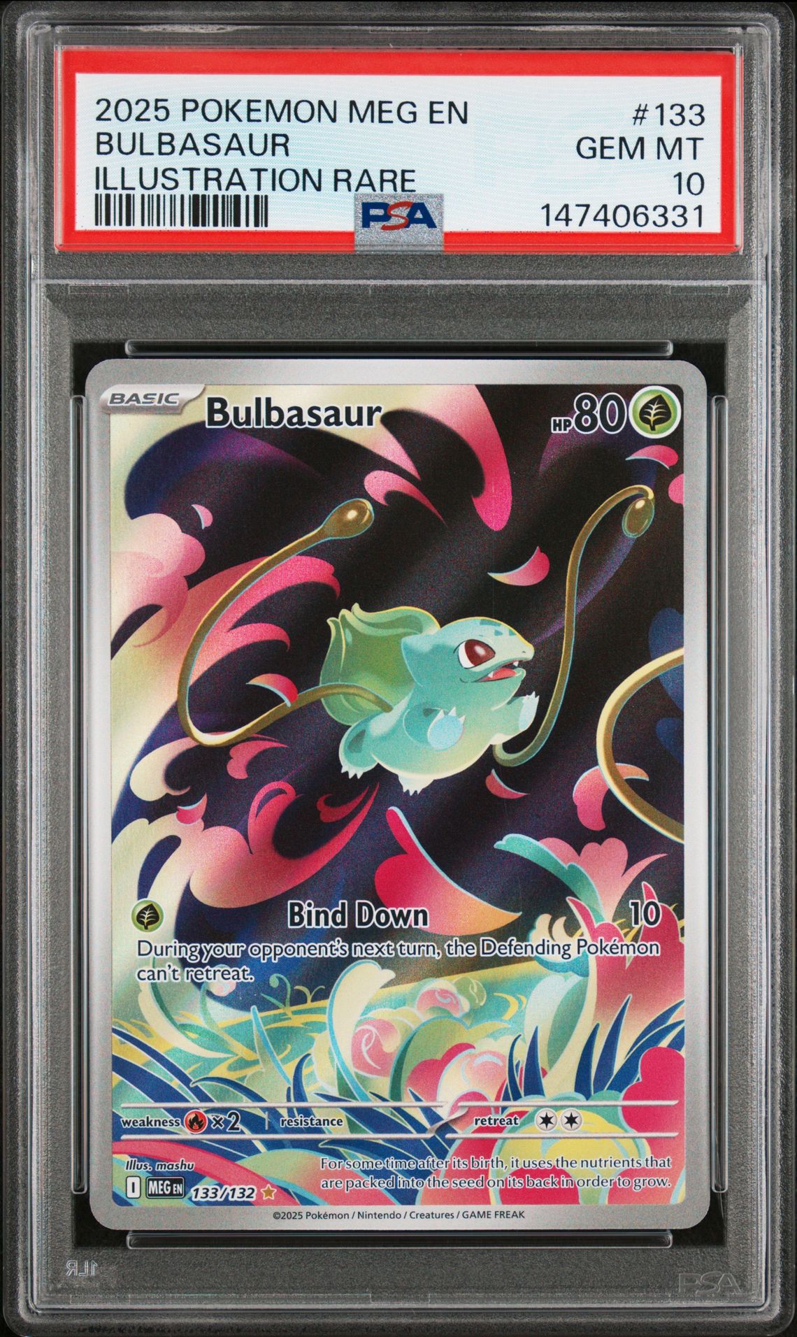 2025 Pokemon Meg En-Mega Evolution Bulbasaur #133 (Illustration Rare) Gem Mt 10 front