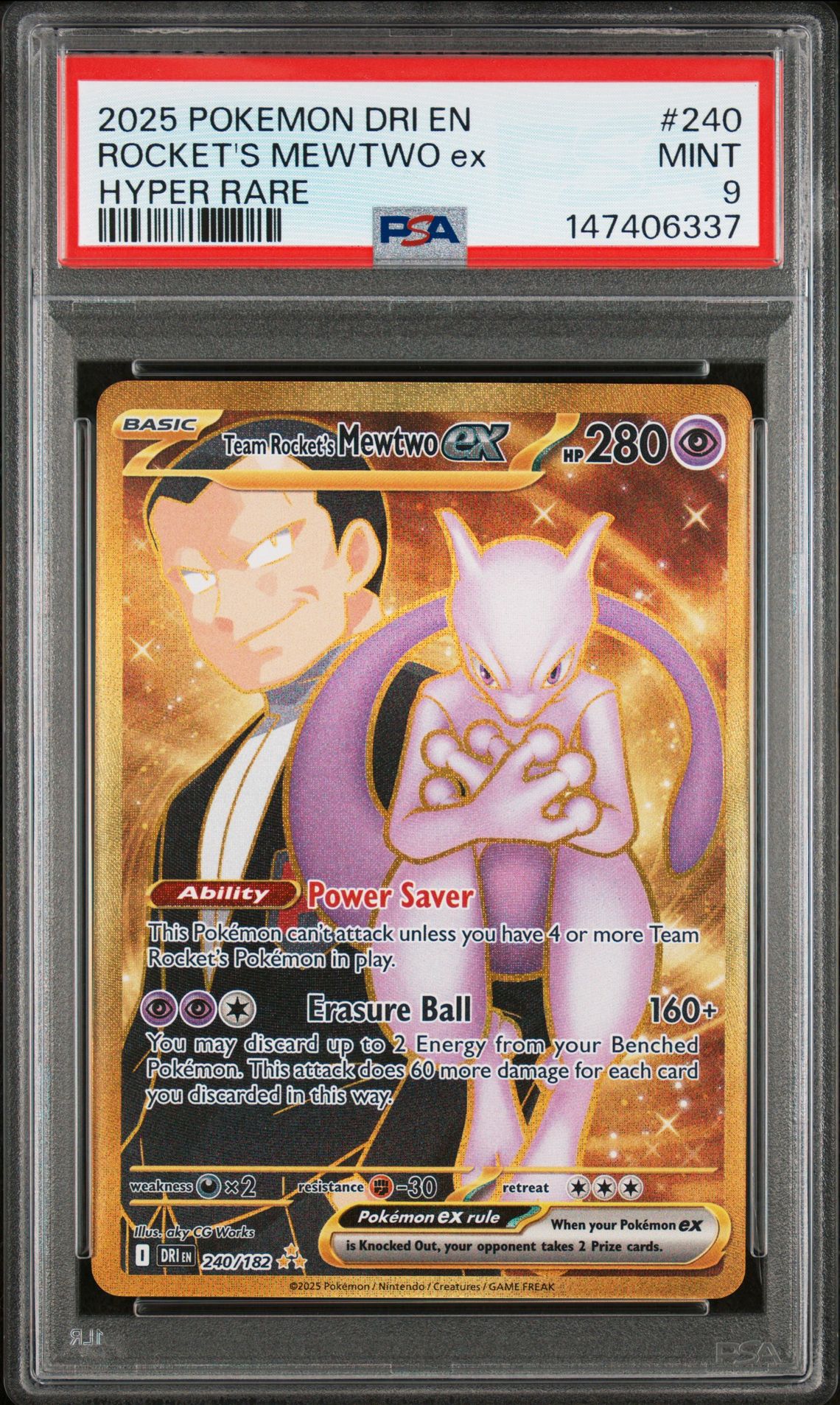 2025 Pokemon Dri En-Destined Rivals Rocket's Mewtwo Ex #240 (Hyper Rare) Mint 9 front