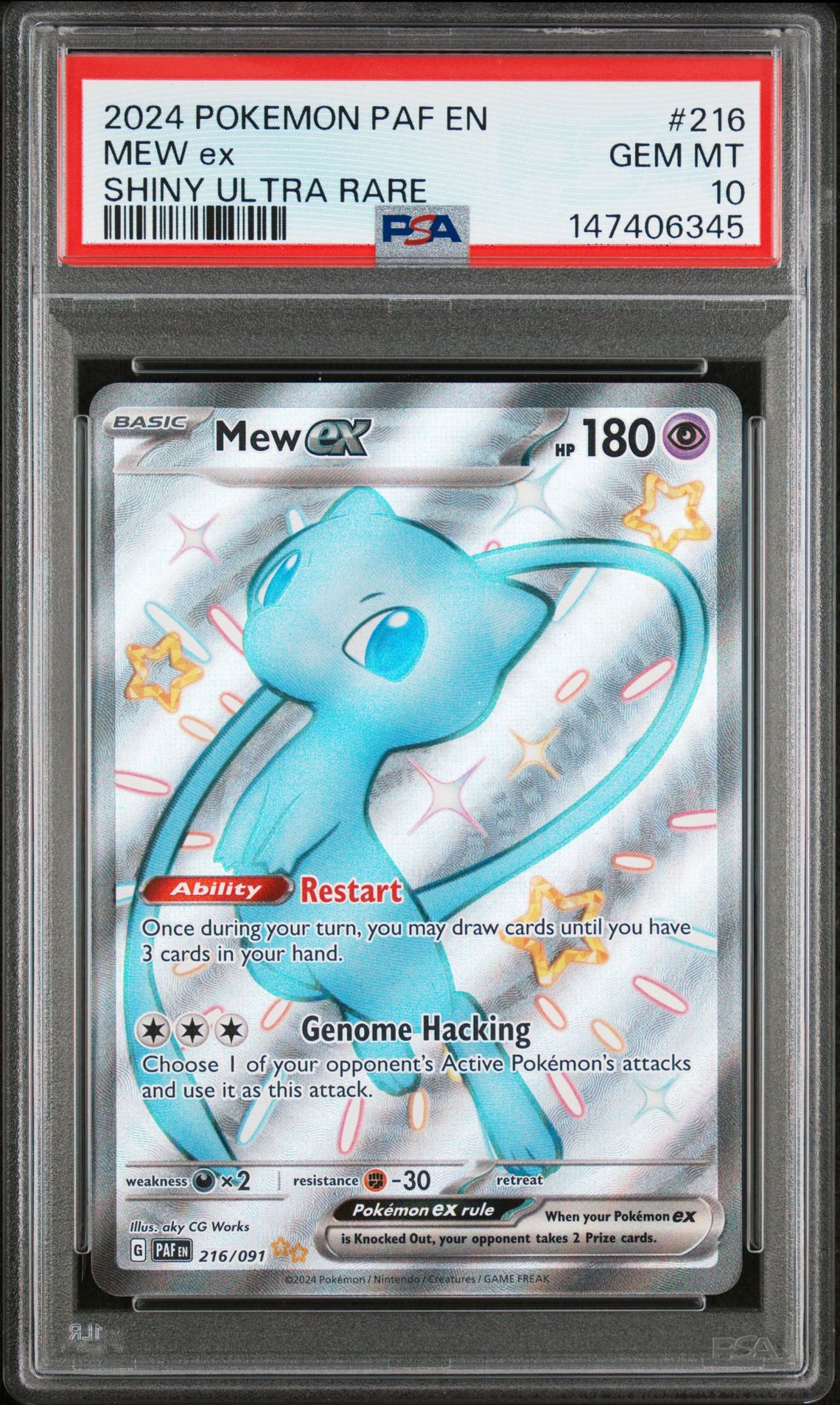2024 Pokemon Paf En-Paldean Fates Mew Ex #216 (Shiny Ultra Rare) Gem Mt 10 front view - PSA graded GEM MT 10