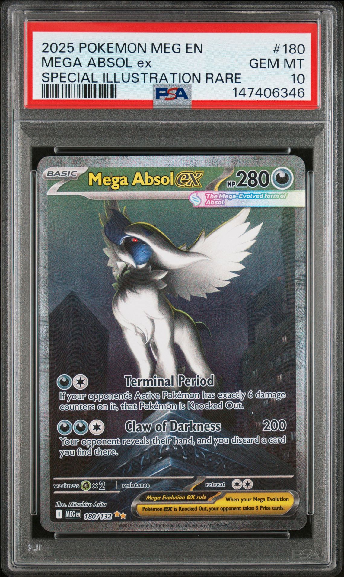 2025 Pokemon Meg En-Mega Evolution Mega Absol Ex #180 (Special Illustration Rare) Gem Mt 10 front