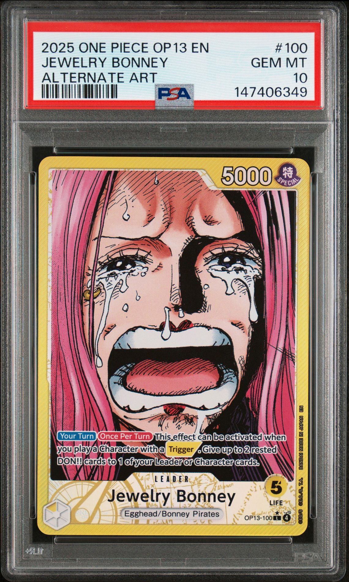 2025 One Piece Op13-Carrying On His Will Jewelry Bonney #100 (Alternate Art) Gem Mt 10 front view - PSA graded GEM MT 10