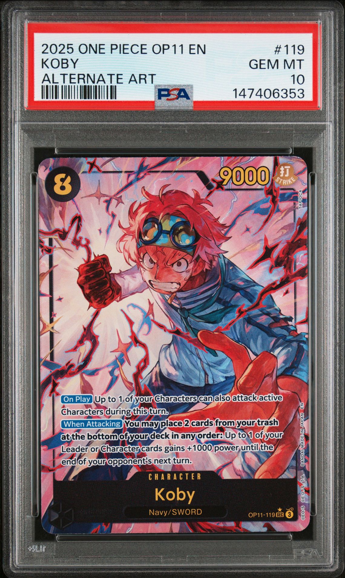 2025 One Piece Op11-A Fist Of Divine Speed Koby #119 (Alternate Art) Gem Mt 10 front
