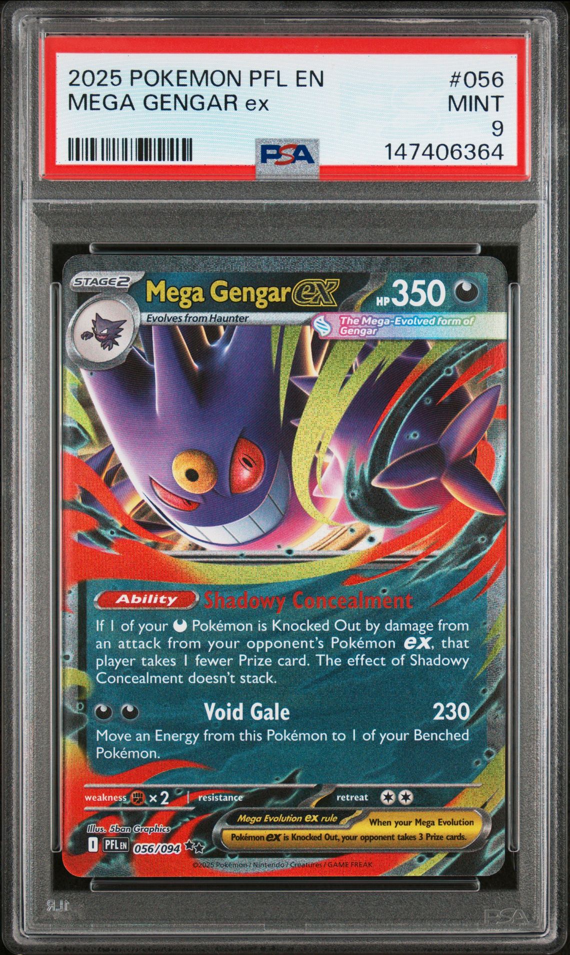 2025 Pokemon Pfl En-Phantasmal Flames Mega Gengar Ex #056 Mint 9 front