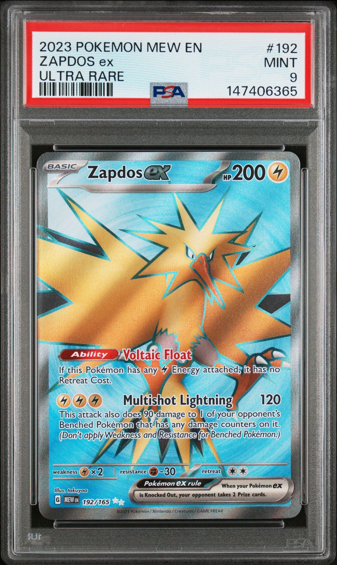 2023 Pokemon Mew En-151 Zapdos Ex #192 (Ultra Rare) Mint 9 front