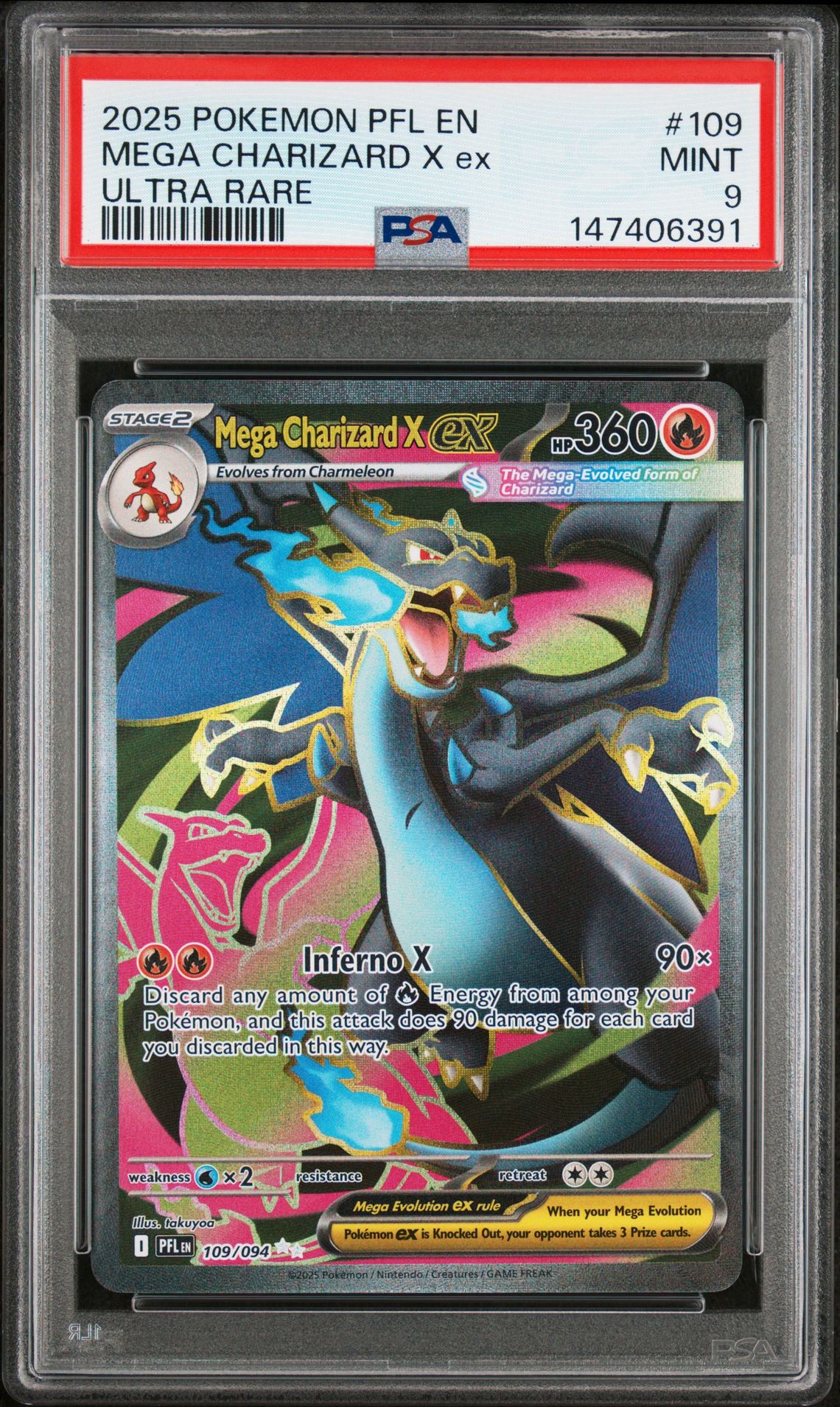2025 Pokemon Pfl En-Phantasmal Flames Mega Charizard X Ex #109 (Ultra Rare) Mint 9 front