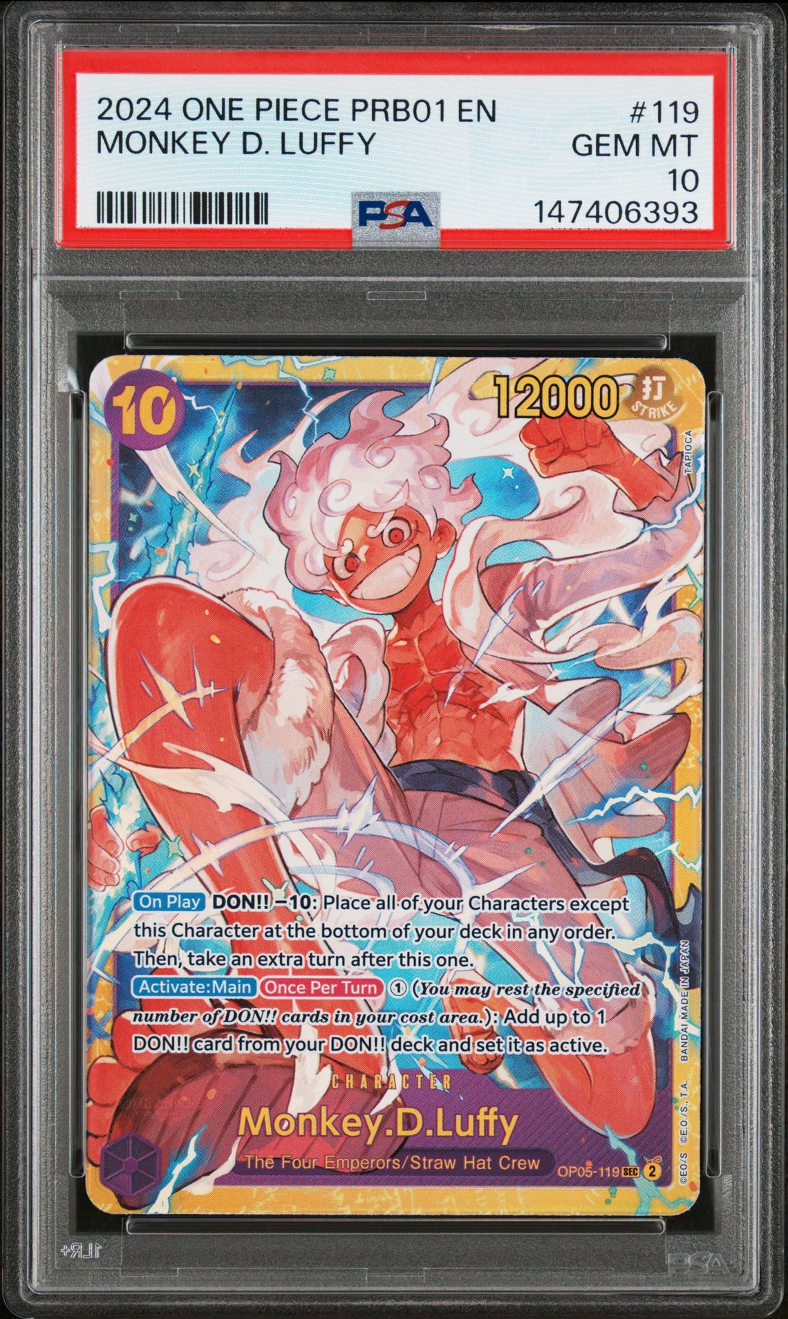 2024 ONE PIECE PRB01-PREMIUM BOOSTER -ONE PIECE CARD THE BEST- MONKEY D. LUFFY  119 GEM MT 10 front