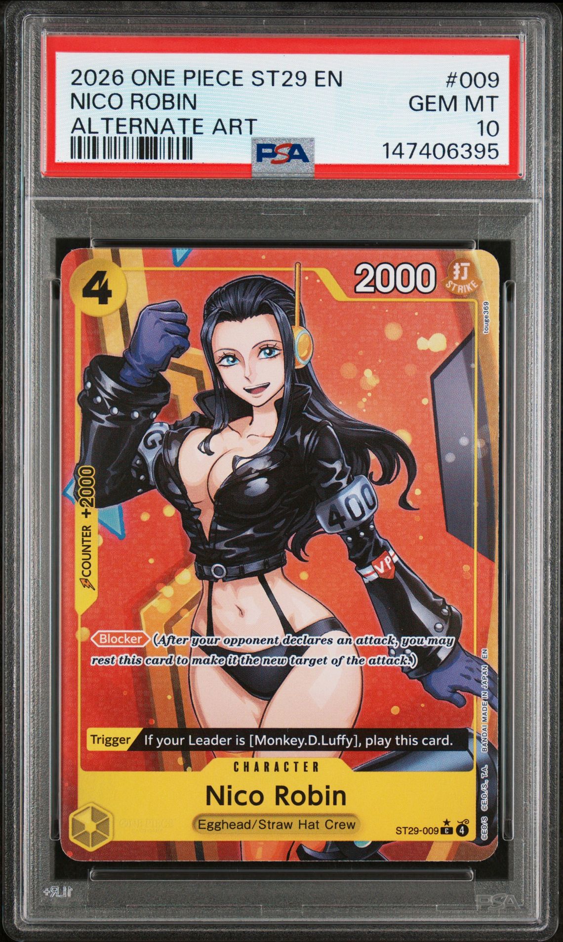 2026 One Piece Starter Deck St29-Egghead Nico Robin #009 (Alternate Art) Gem Mt 10 front view - PSA graded GEM MT 10