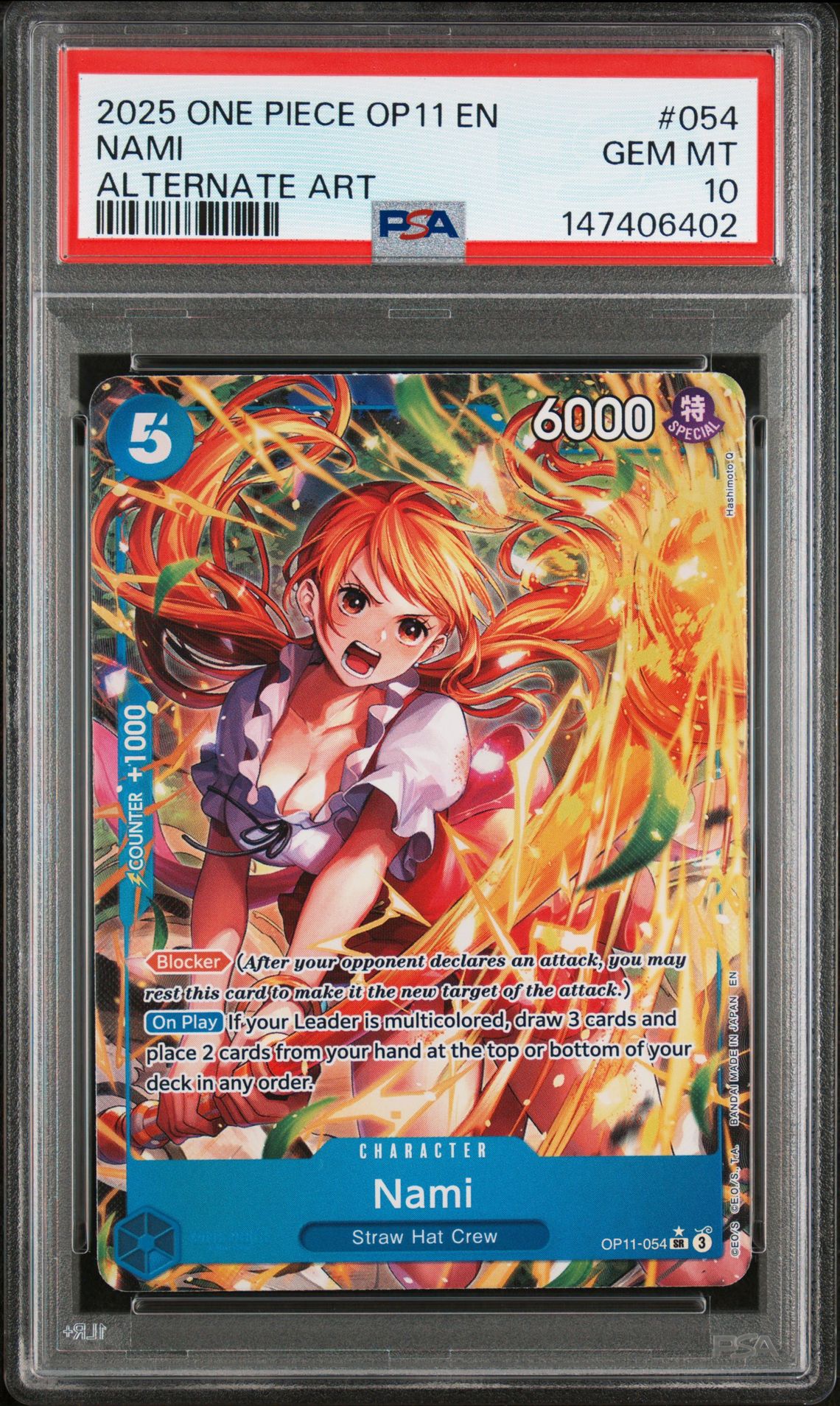 2025 One Piece Op11-A Fist Of Divine Speed Nami #054 (Alternate Art) Gem Mt 10 front