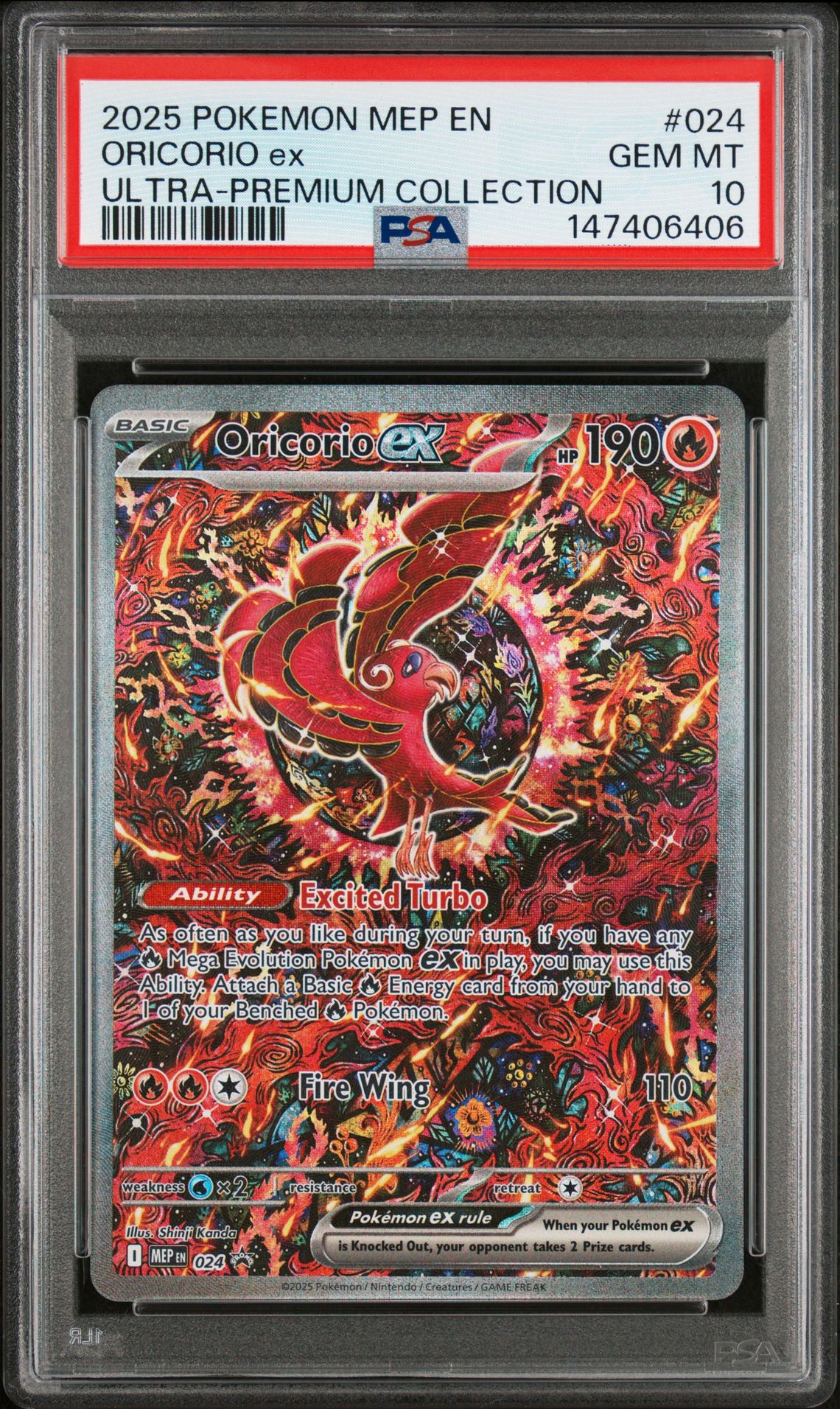 2025 Pokemon Mep En-Me Black Star Promo Oricorio Ex #024 (Ultra-Premium Collection) Gem Mt 10 front view - PSA graded GEM MT 10