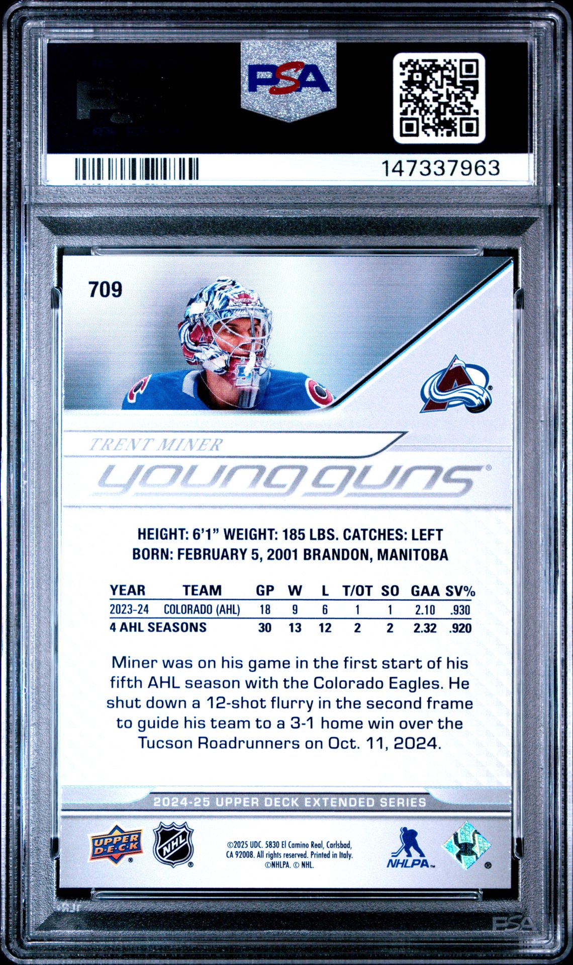 2024 Upper Deck Trent Miner #709 Gem Mt 10 back
