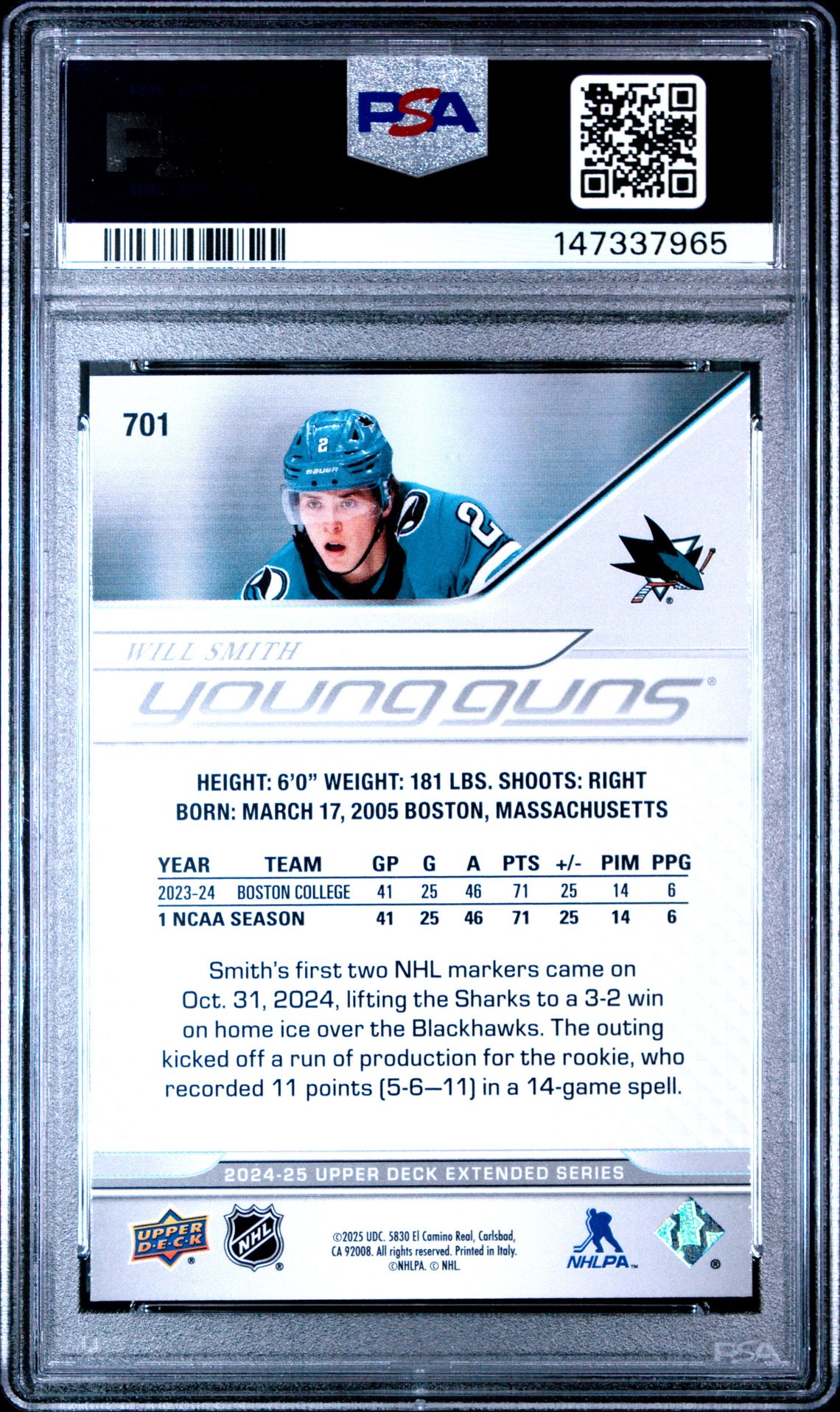 2024 Upper Deck Will Smith #701 Gem Mt 10 back