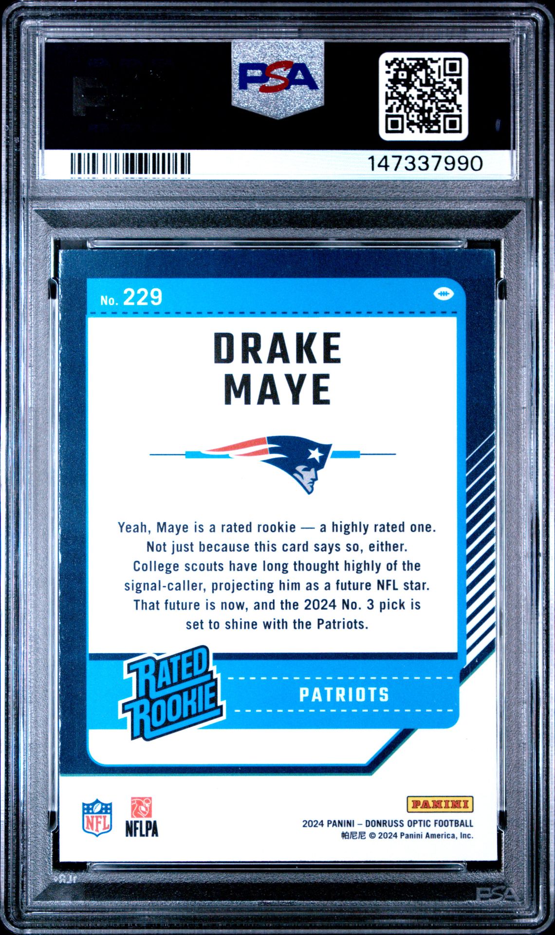 2024 Panini Donruss Optic Drake Maye #229 Mint 9 back
