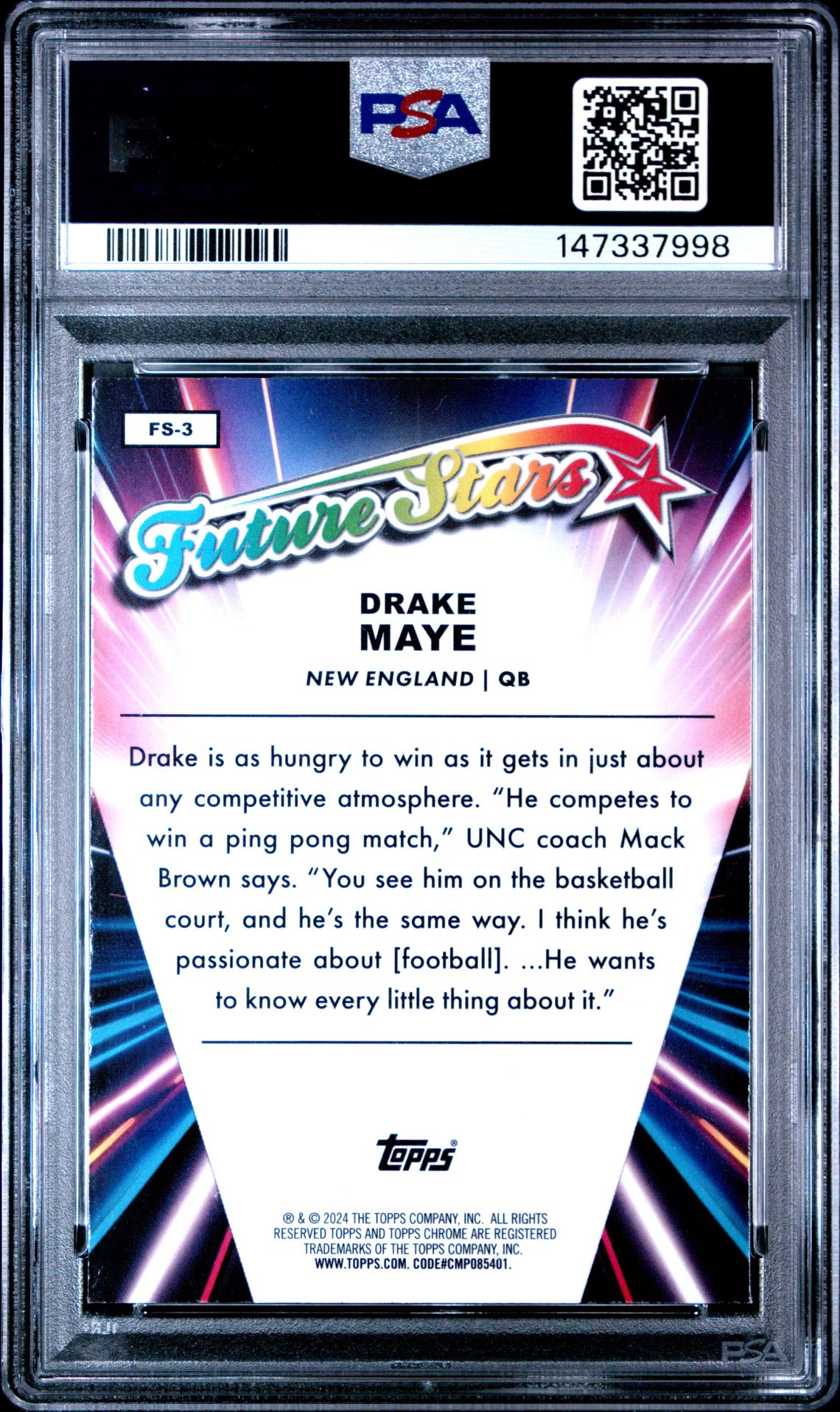 2024 Topps Chrome Future Stars Drake Maye #Fs3 Mint 9 back