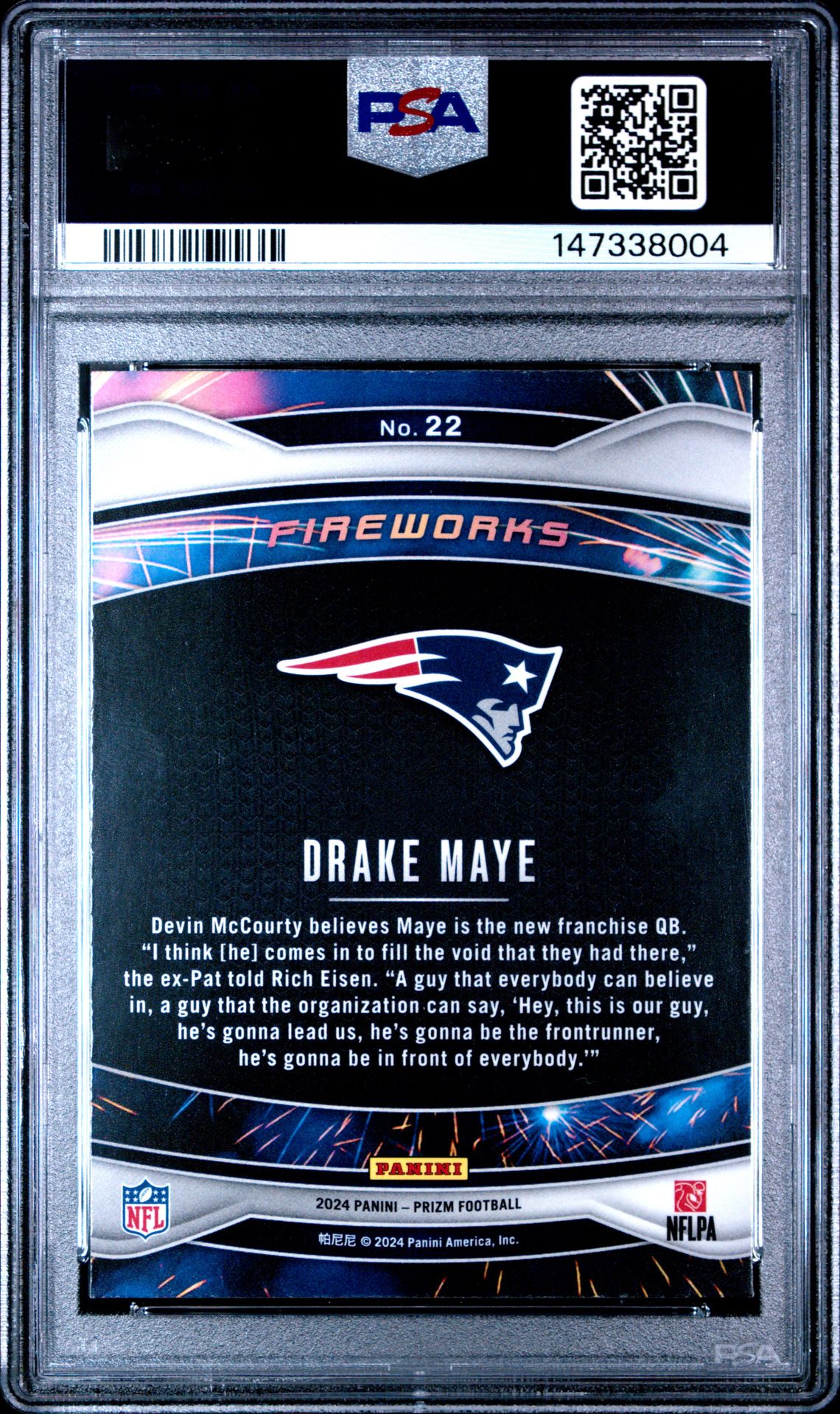 2024 Panini Prizm Fireworks Drake Maye #22 Mint 9 back