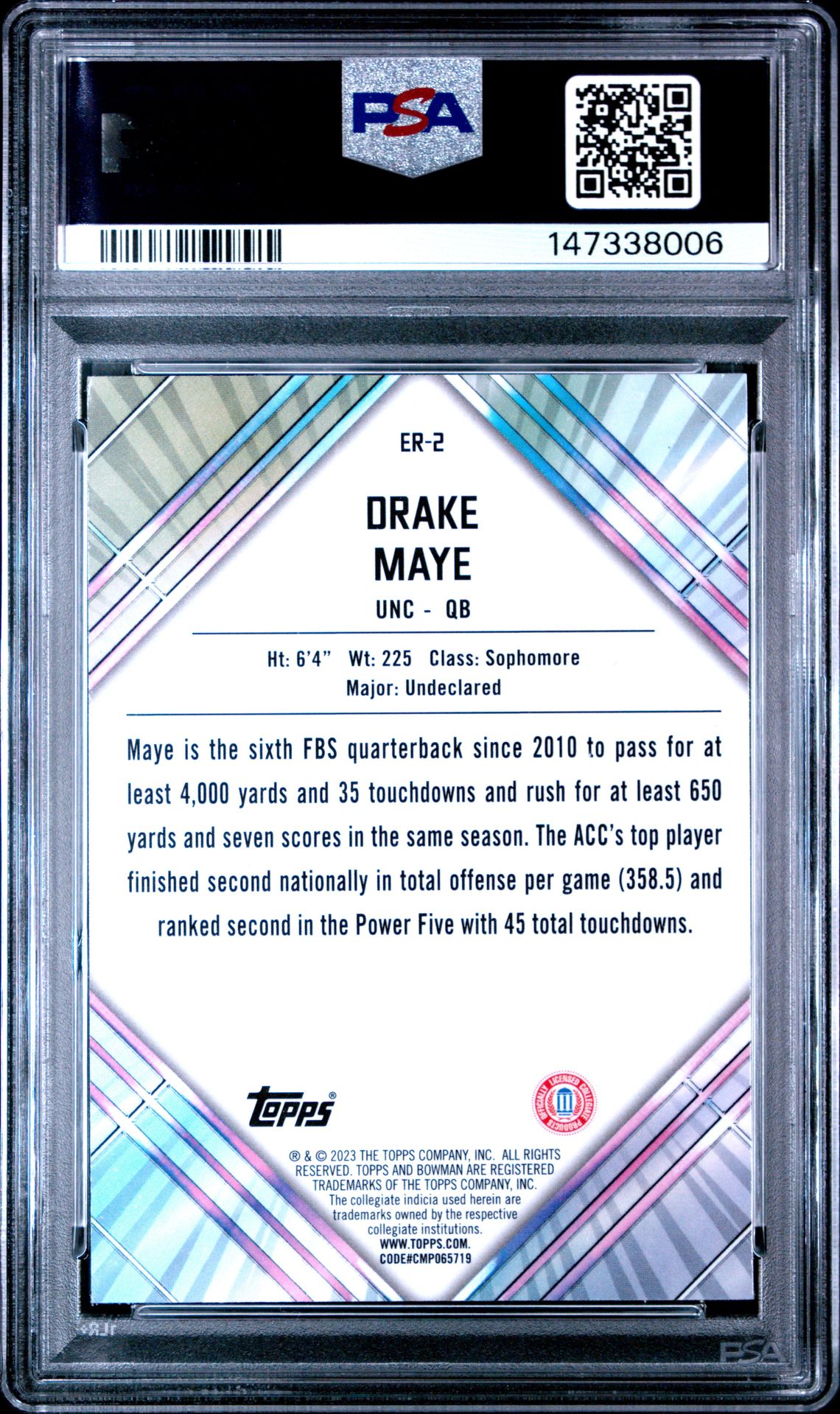 2023 Bowman University Chrome Unexpected Delights Early Risers Drake Maye #Er2 Mint 9 back