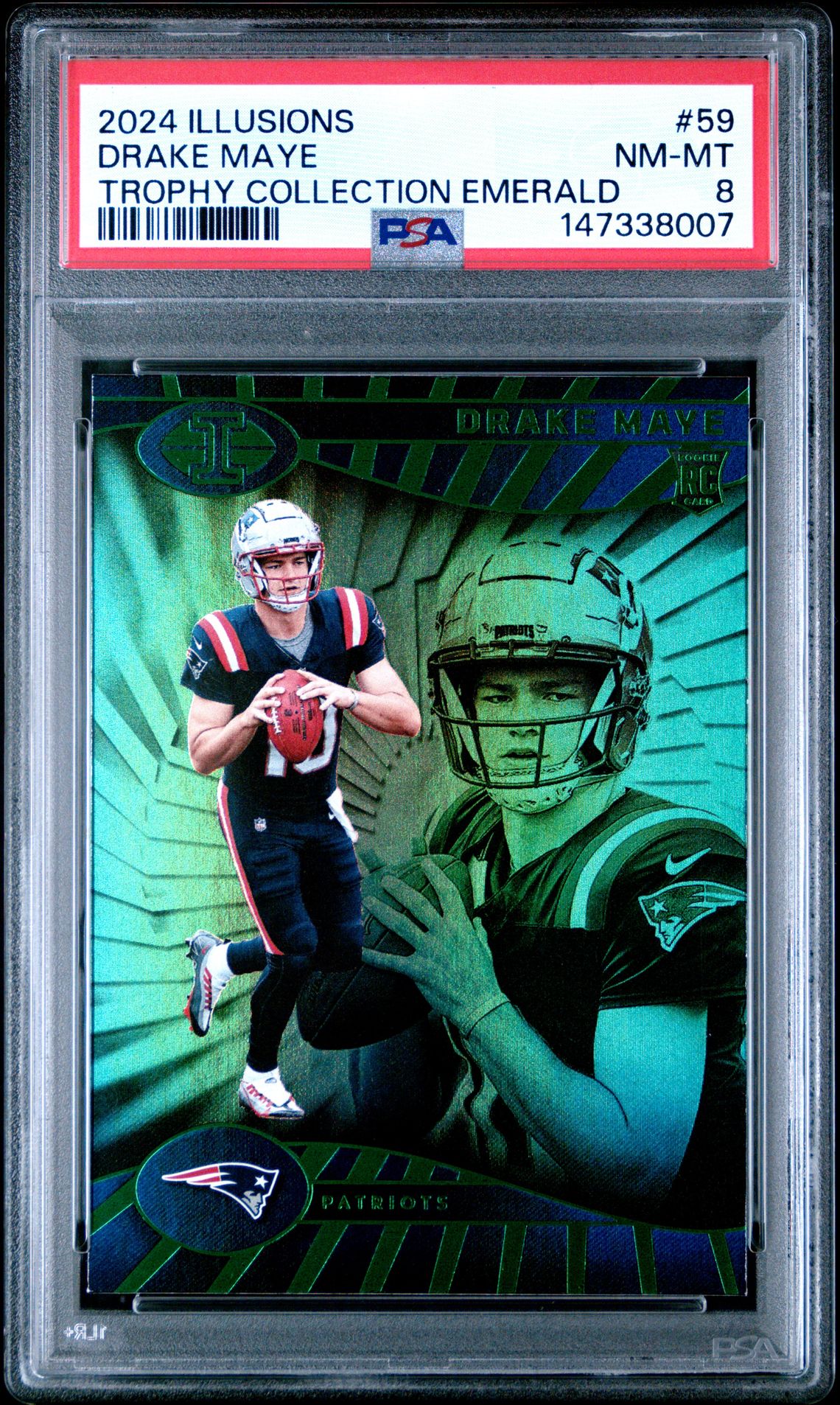 2024 Panini Illusions Drake Maye #59 (Trophy Collection Emerald) Nm-Mt 8 front