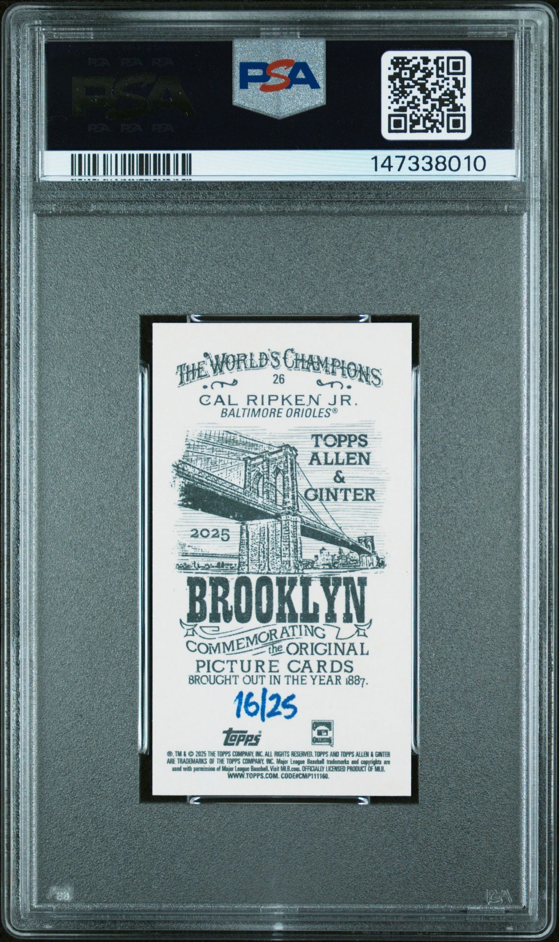 2025 TOPPS ALLEN & GINTER CAL RIPKEN JR. MINI-BROOKLYN BACK 26 GEM MT 10 back