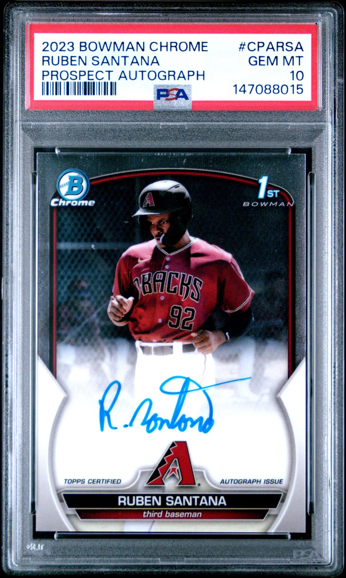 2023 Bowman Chrome Prospect Autographs Ruben Santana #Cparsa (Prospect Autograph) Gem Mt 10 front