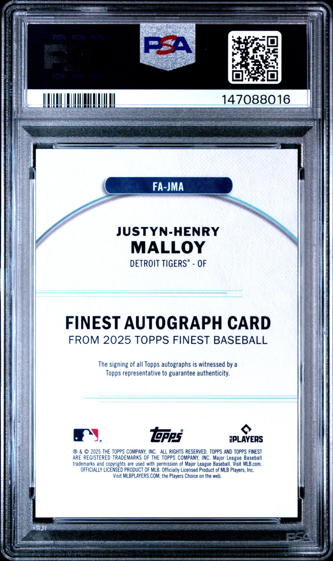 2025 Topps Finest Finest Autographs Justyn-Henry Malloy #Jma Gem Mt 10 back