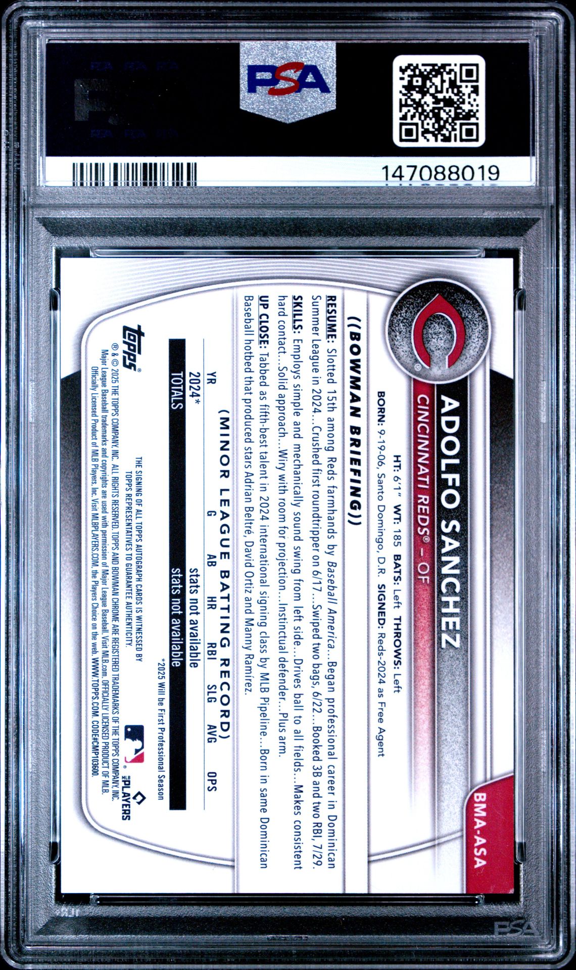 2025 Bowman Mega Box Bowman Prospect Mega Autographs Adolfo Sanchez #Asa Mint 9 back