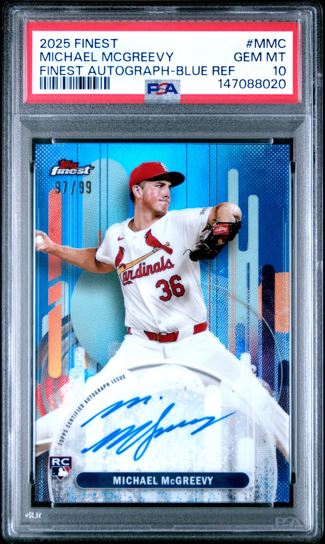 2025 Topps Finest Finest Autographs Michael Mcgreevy #Mmc (Finest Autograph-Blue Ref) Gem Mt 10 front