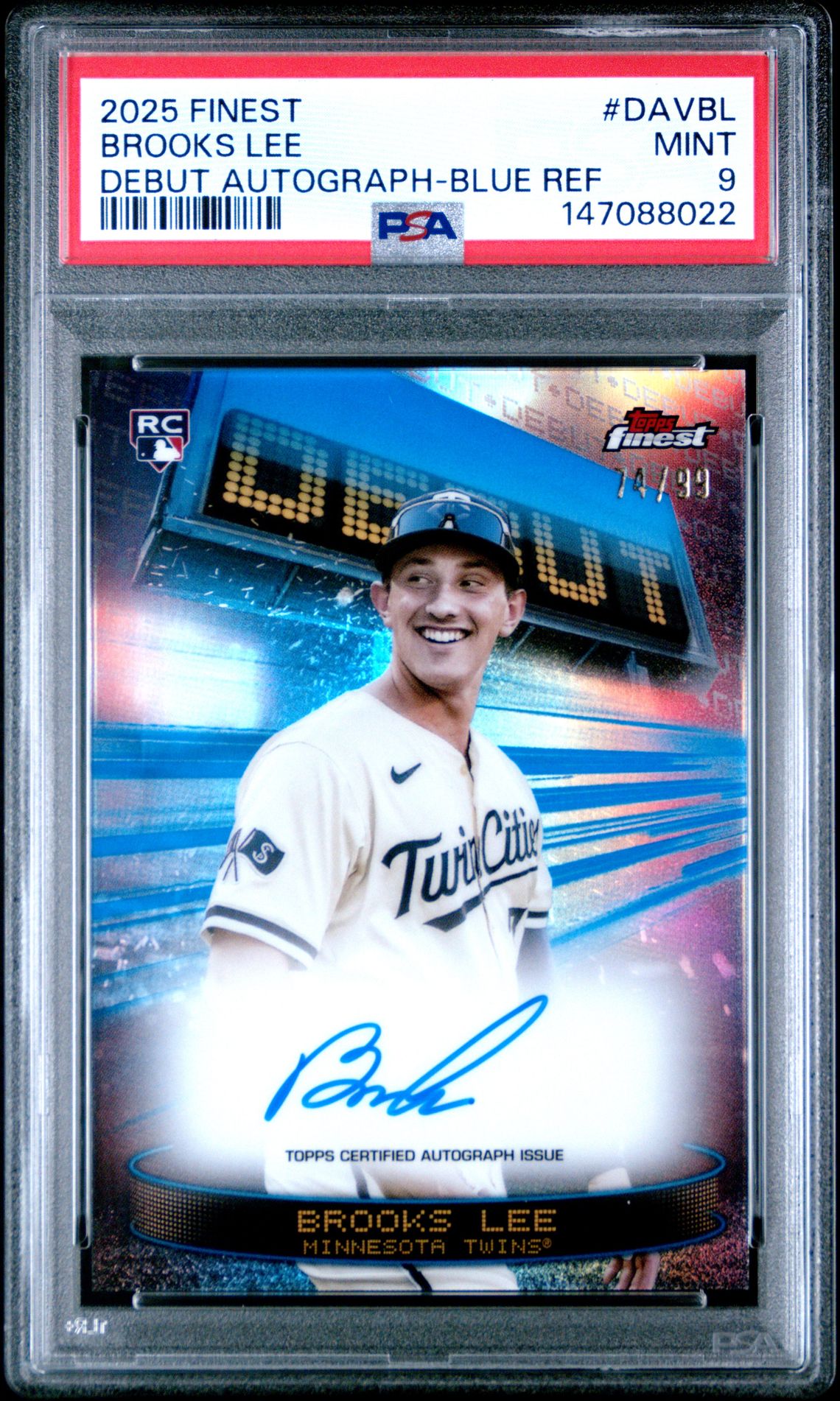 2025 Topps Finest Debut Autographs Brooks Lee #Davbl (Debut Autograph-Blue Ref) Mint 9 front