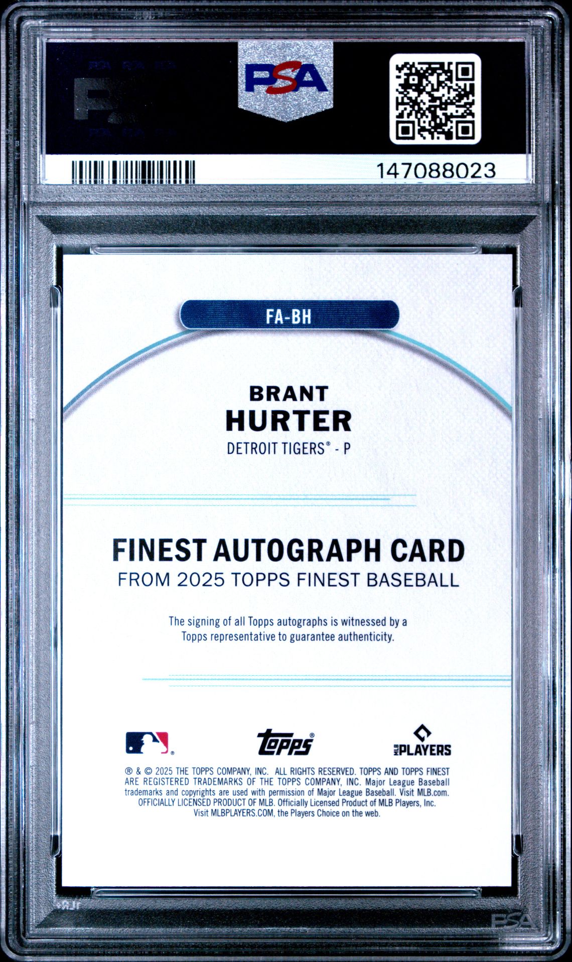 2025 Topps Finest Finest Autographs Brant Hurter #Bh Mint 9 back