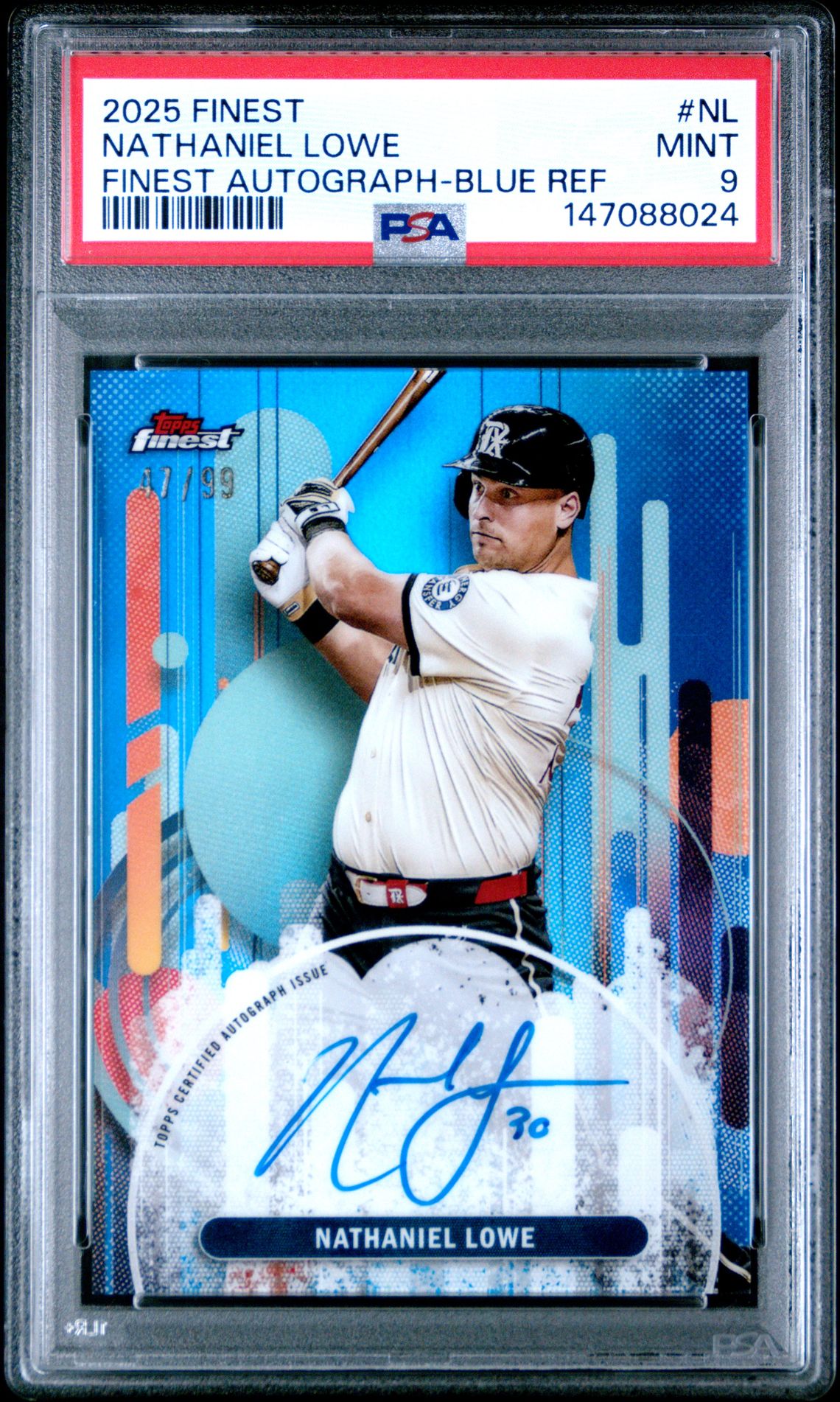 2025 Topps Finest Finest Autographs Nathaniel Lowe #Nl (Finest Autograph-Blue Ref) Mint 9 front