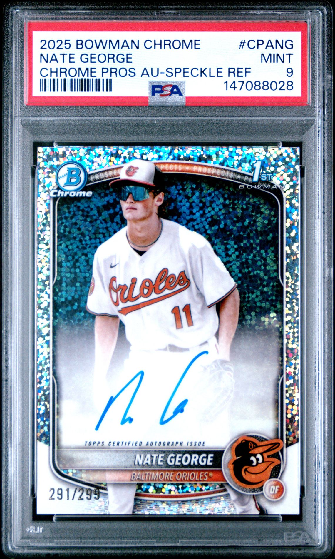 2025 Bowman Chrome Prospect Autographs Nate George #Cpang (Chrome Pros Au-Speckle Ref) Mint 9 front