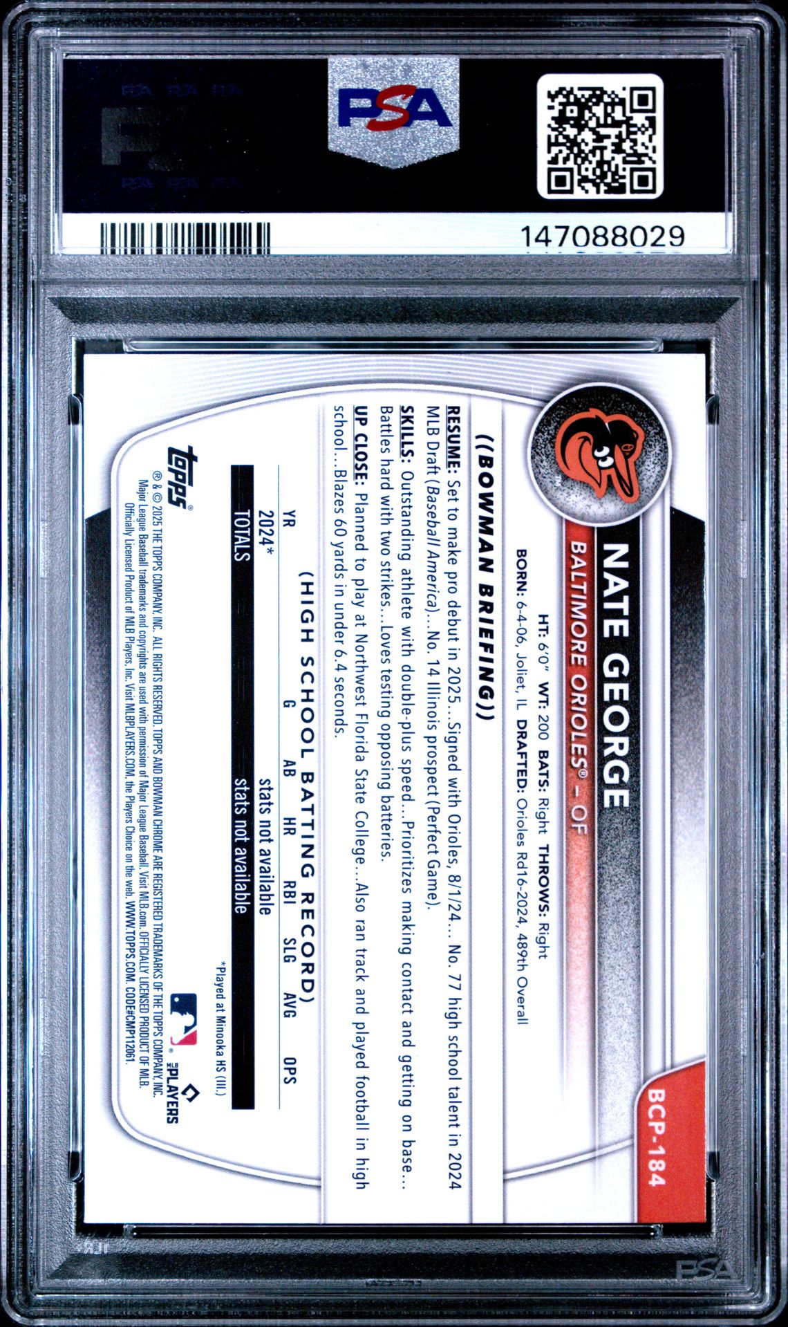 2025 Bowman Chrome Prospects Nate George #Bcp184 (Prospects-Geometric Ref) Mint 9 back