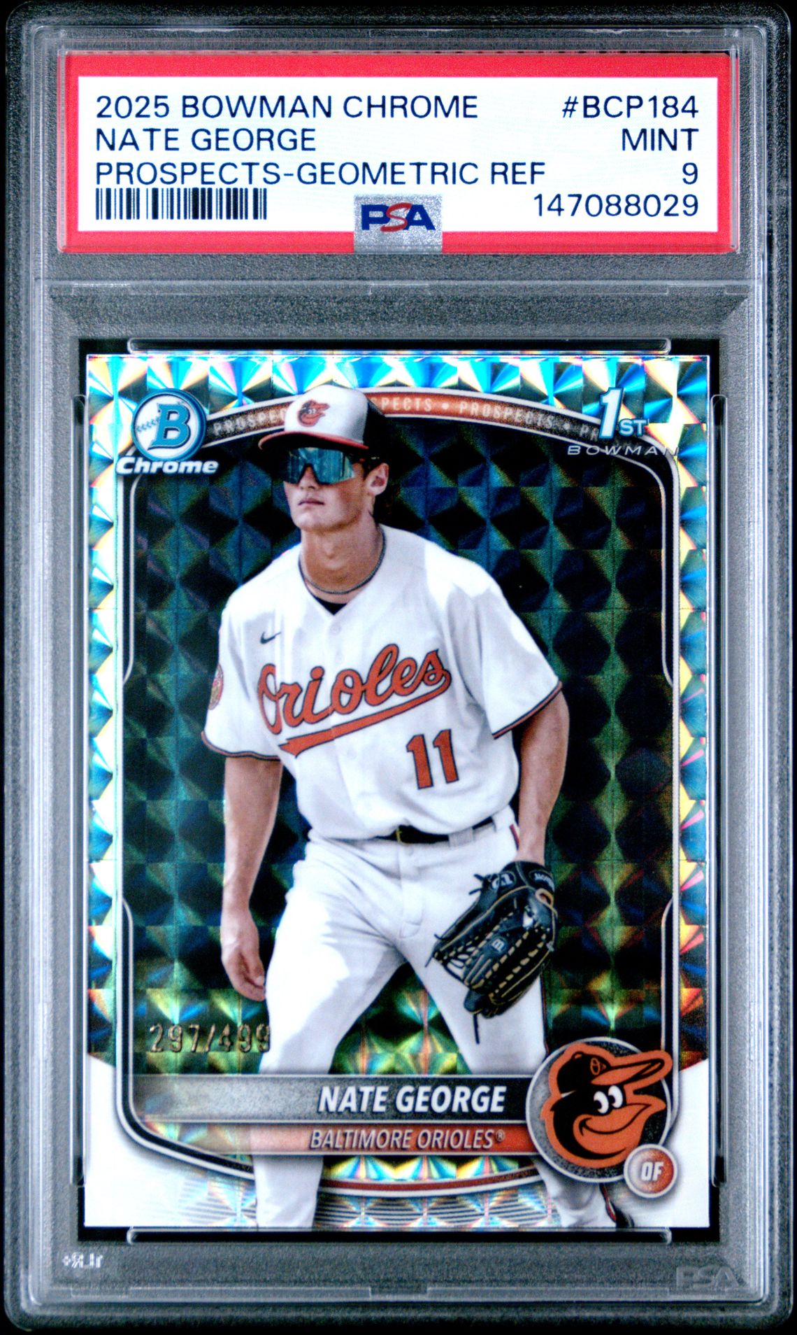 2025 Bowman Chrome Prospects Nate George #Bcp184 (Prospects-Geometric Ref) Mint 9 front