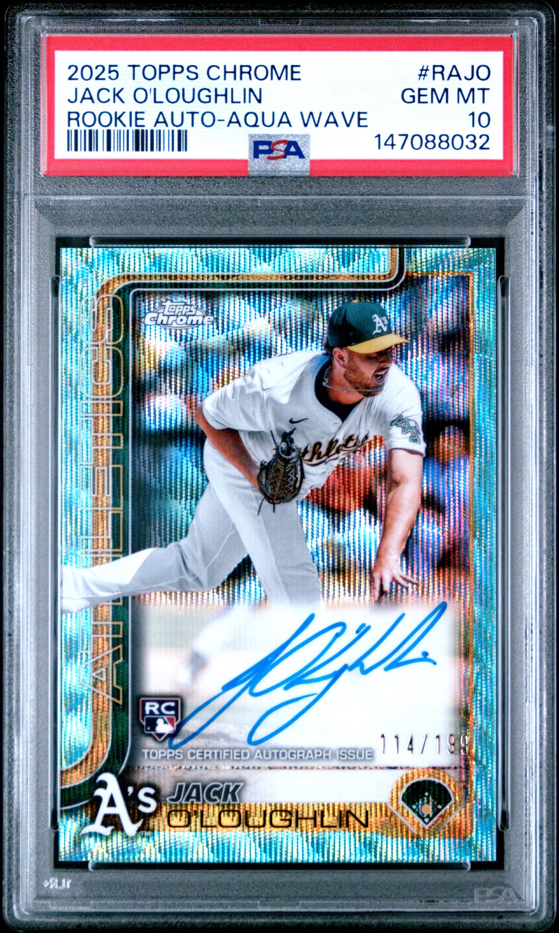 2025 Topps Chrome Rookie Autographs Jack O'loughlin #Rajo (Rookie Auto-Aqua Wave) Gem Mt 10 front