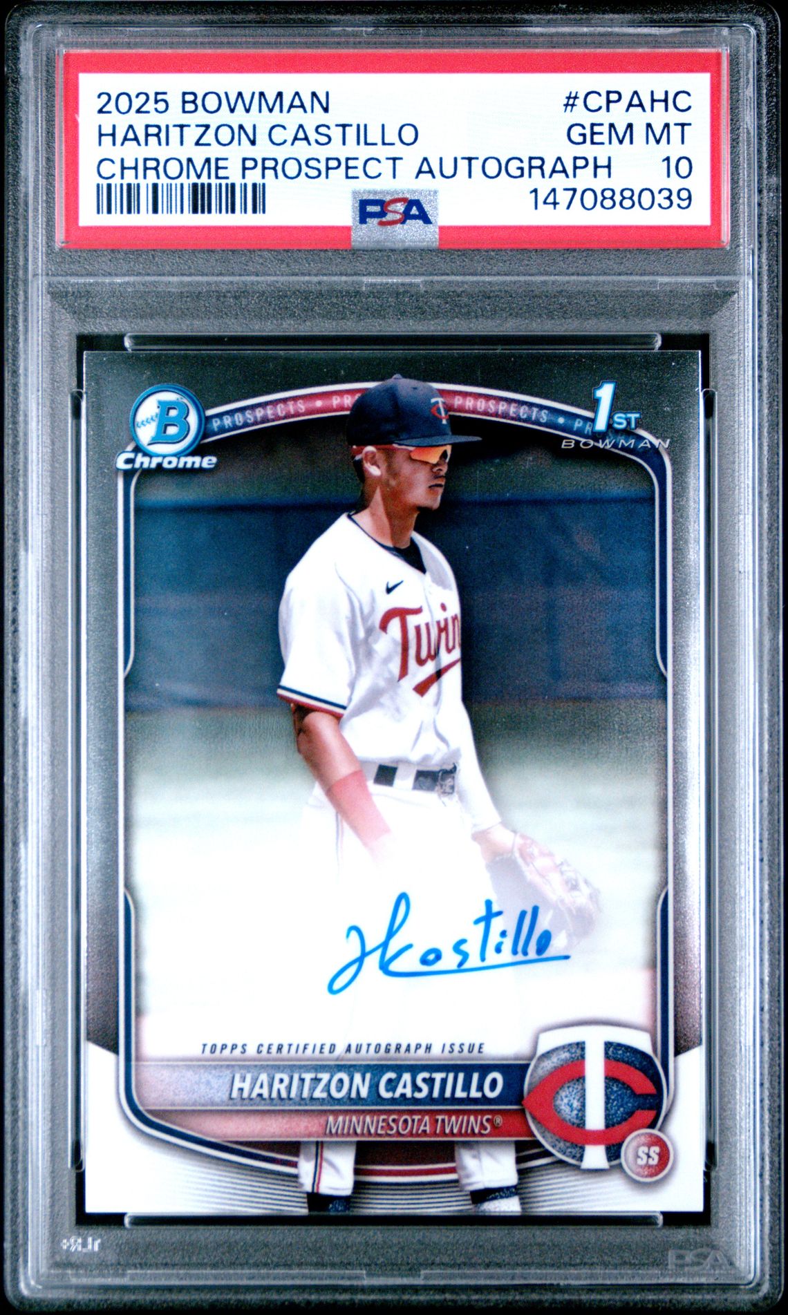 2025 Bowman Chrome Prospect Autographs Haritzon Castillo #Cpahc Gem Mt 10 front