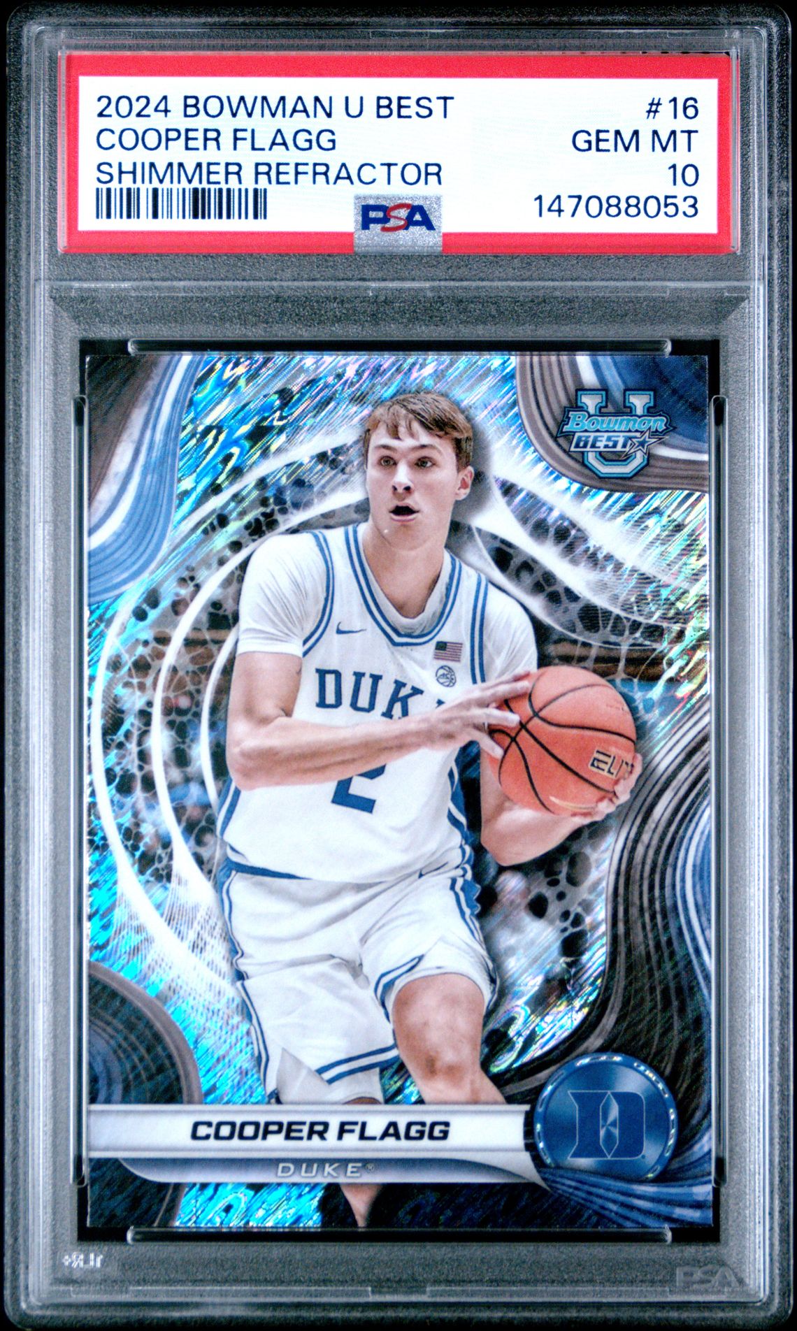 2024 Bowman University Best Cooper Flagg #16 (Shimmer Refractor) Gem Mt 10 front