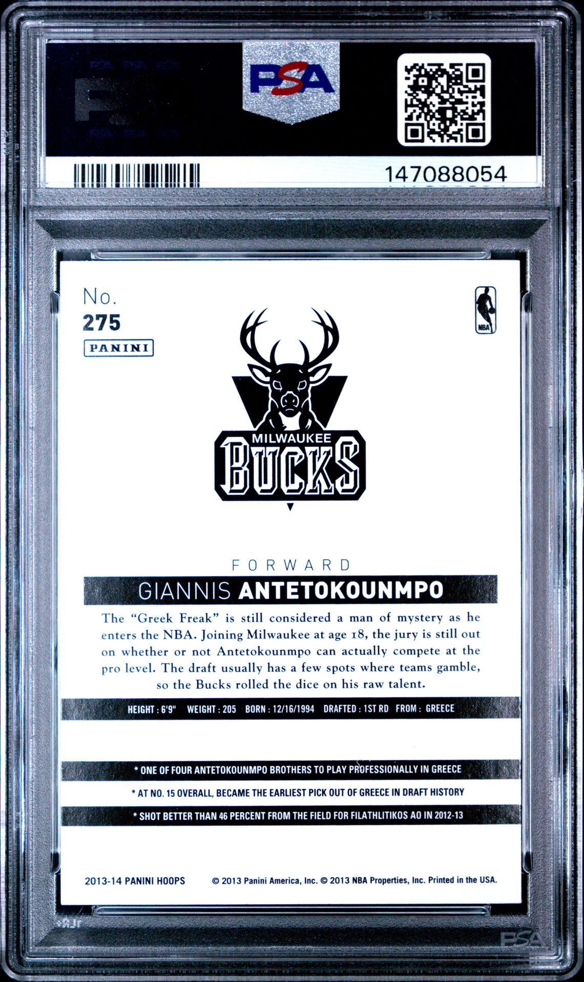 2013 Panini Hoops G.antetokounmpo #275 Mint 9 back