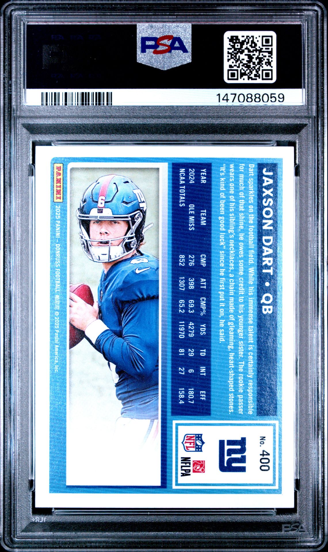 2025 Panini Donruss Jaxson Dart #400 Gem Mt 10 back