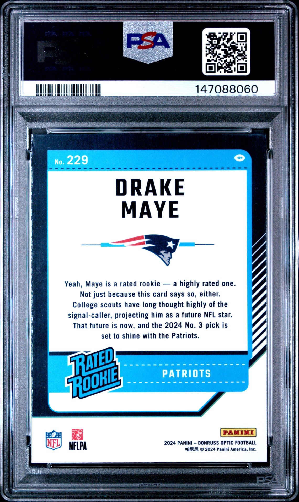 2024 Panini Donruss Optic Drake Maye #229 Gem Mt 10 back