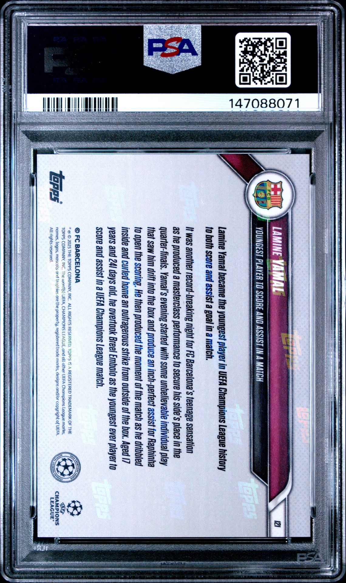 2024-25 Topps Now Uefa Champions League Lamine Yamal #121 Gem Mt 10 back