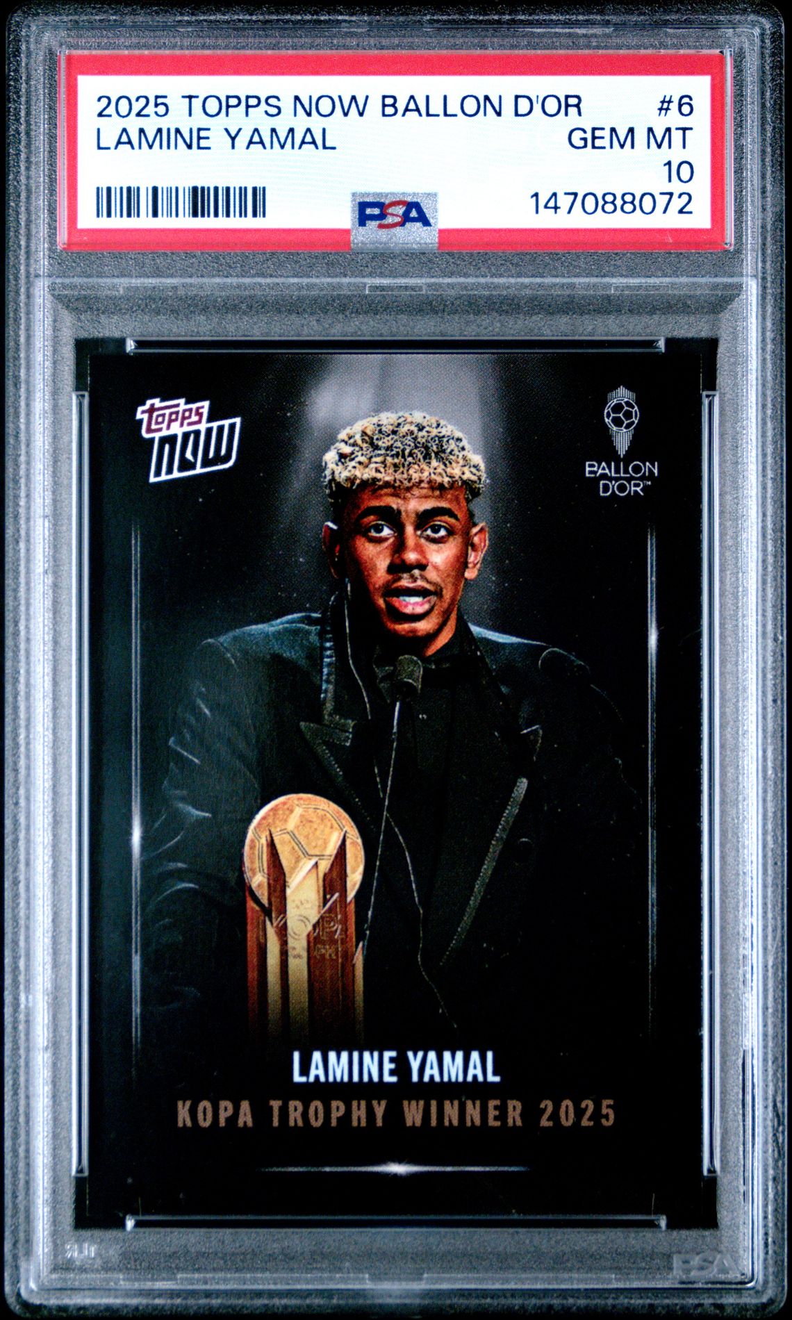 2025 Topps Now Ballon D'or Lamine Yamal #6 Gem Mt 10 front view - PSA graded GEM MT 10